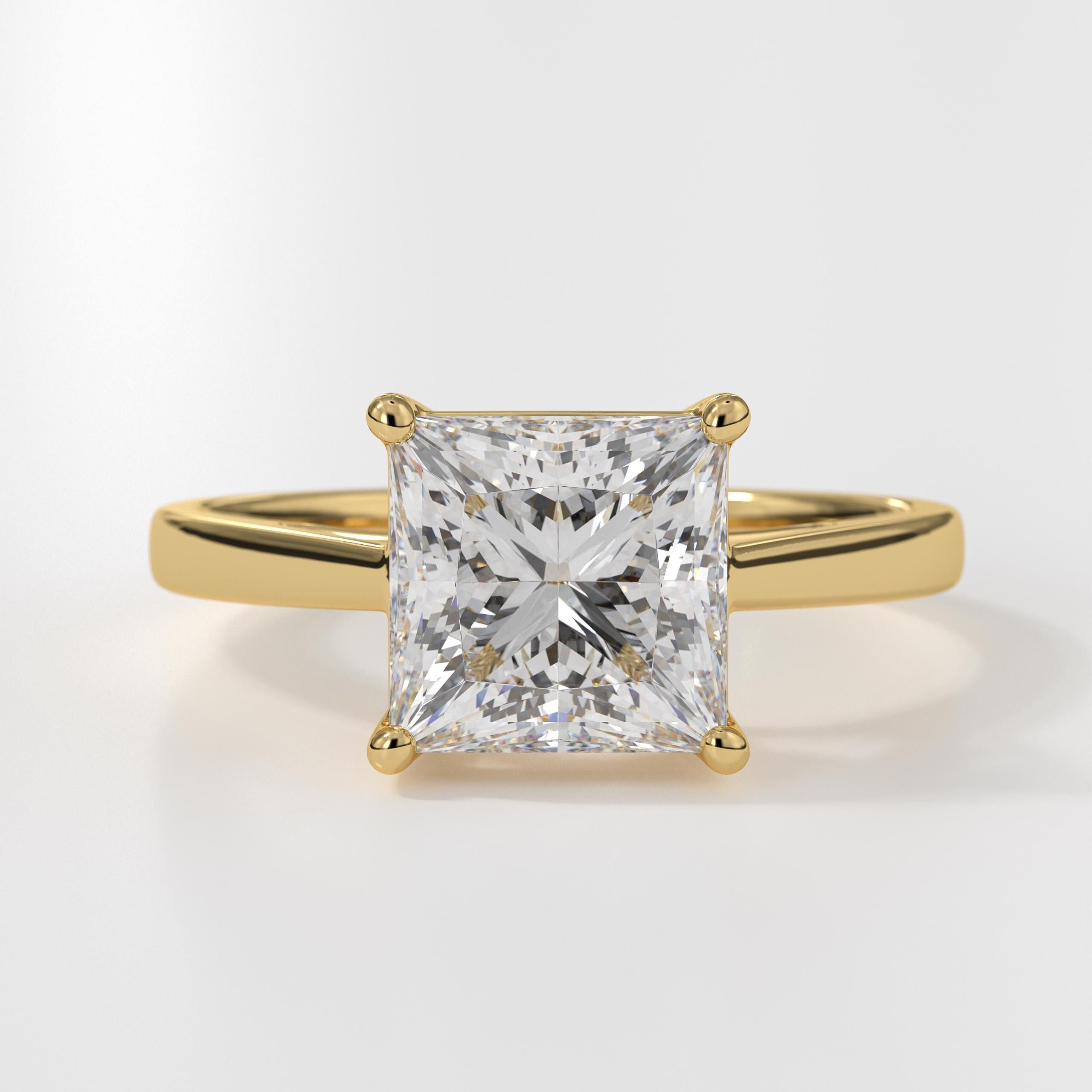 Princess Cut Engagement Ring in 14K Solid Gold Lab Grown Diamond Solitaire Ring for Anniversary Gift