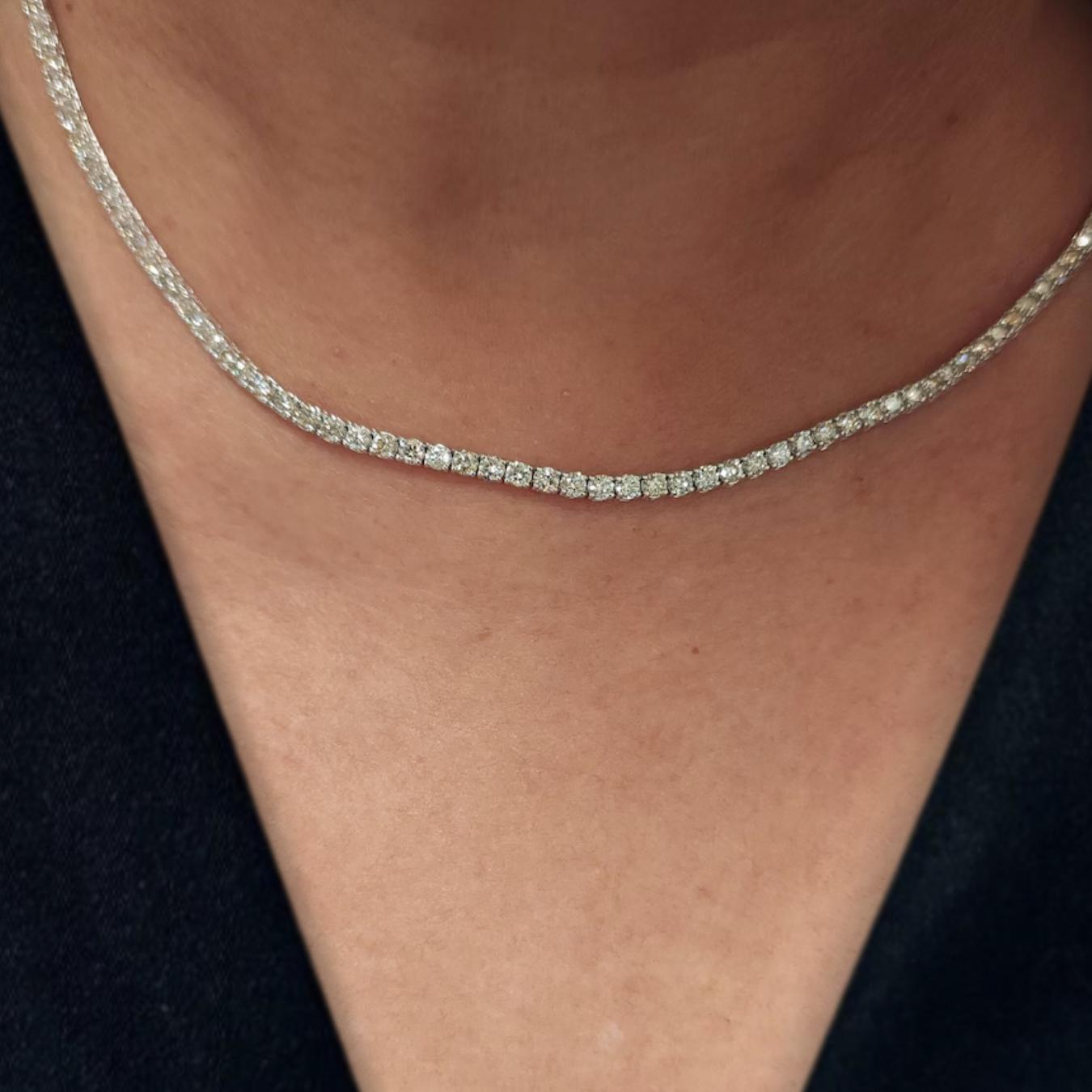 7 Ct Round Tennis Diamond Necklace, 16 inch Diamond Tennis Necklace, 14K Gold Lab Grown Diamond Necklace, Beautiful White Diamonds For Women