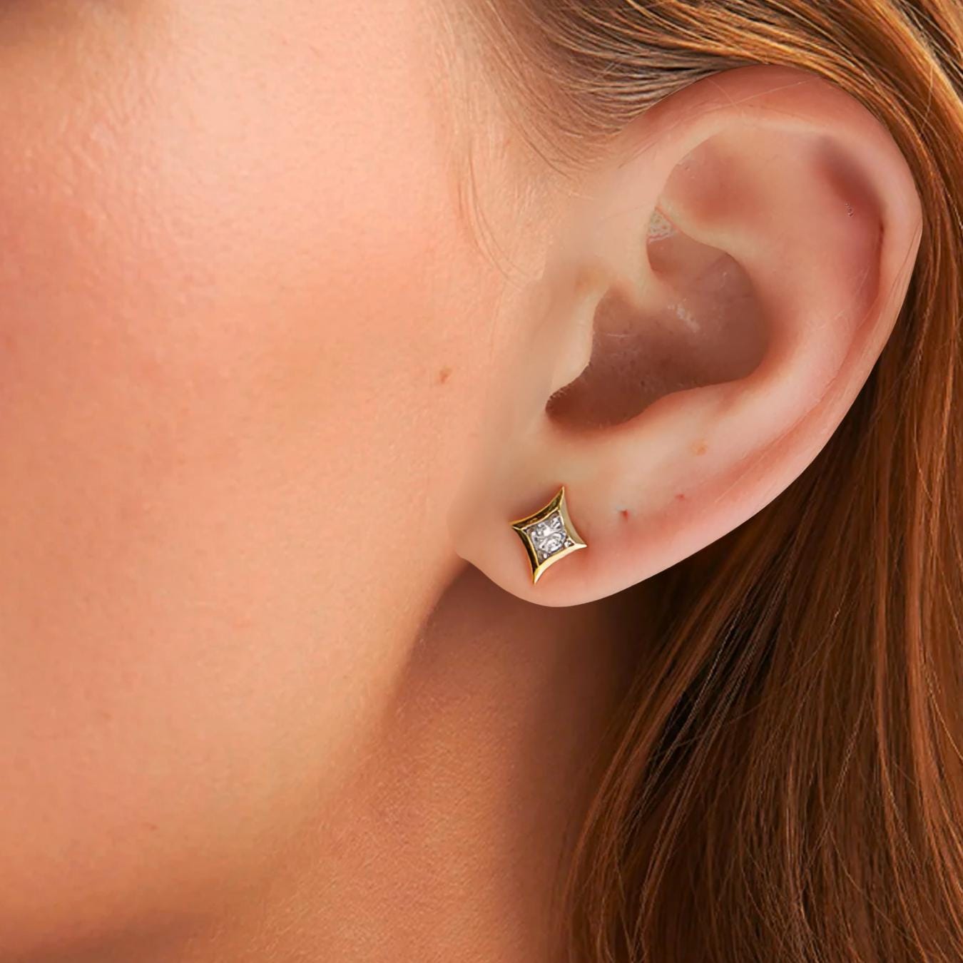 14k Solid Gold North Star Lab Grown Diamond Stud Earring