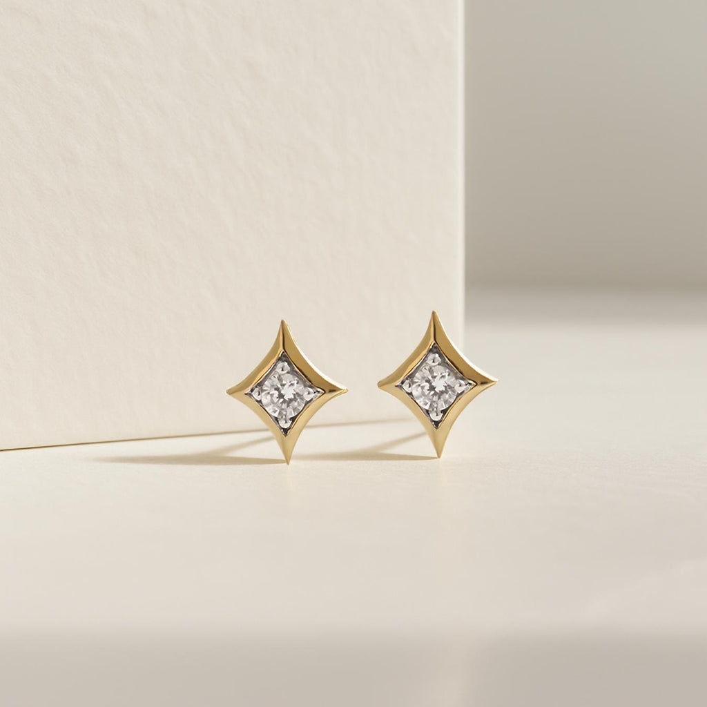 14k Solid Gold North Star Lab Grown Diamond Stud Earring
