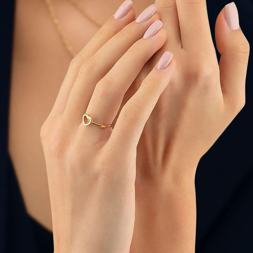 Lab Diamond Open Heart Ring,14K Solid Gold Promise Ring, Minimalist Ring