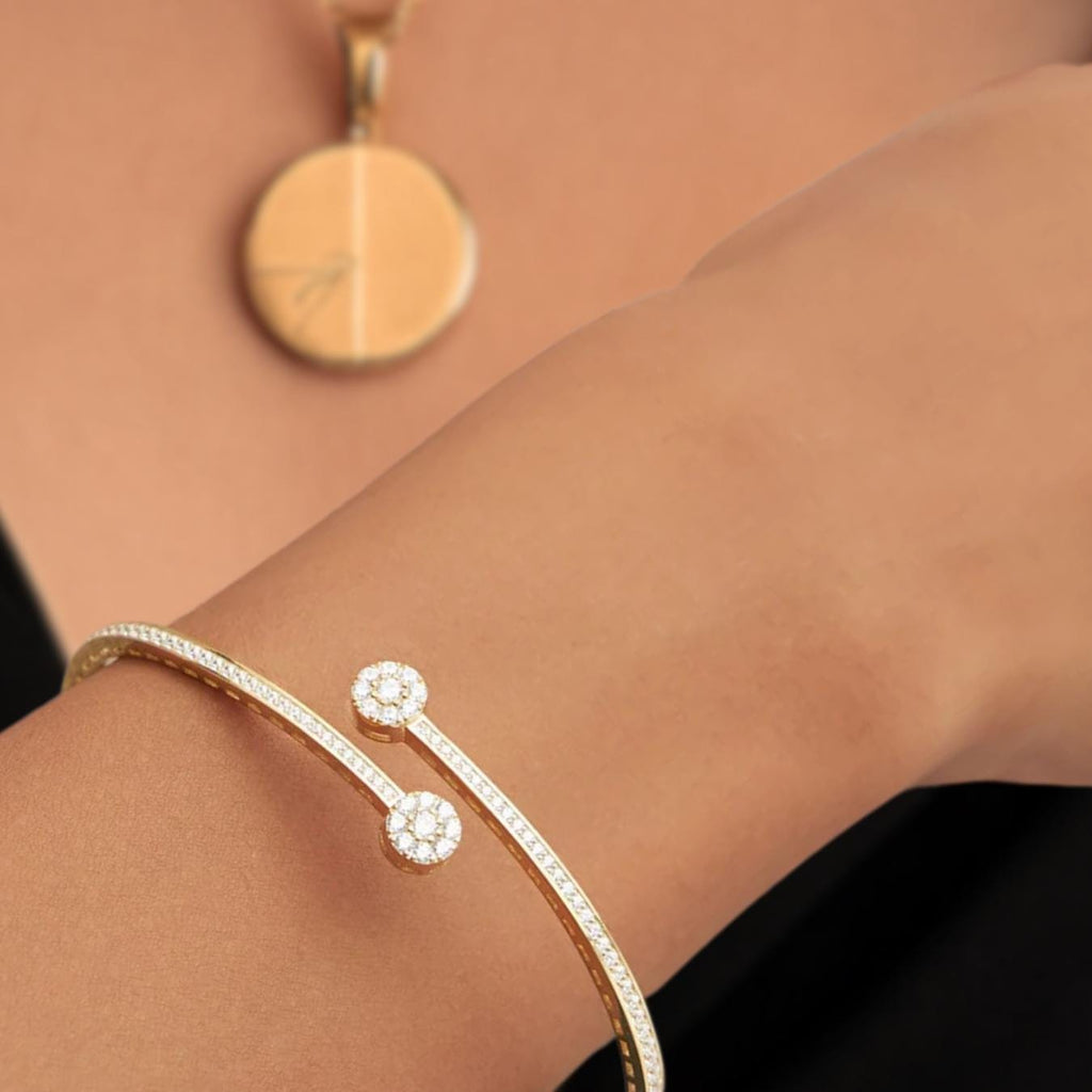 Diamond Open Cuff Bangle, 14K Gold Cluster Lab Grown Diamond Bracelet, Statement Bangle
