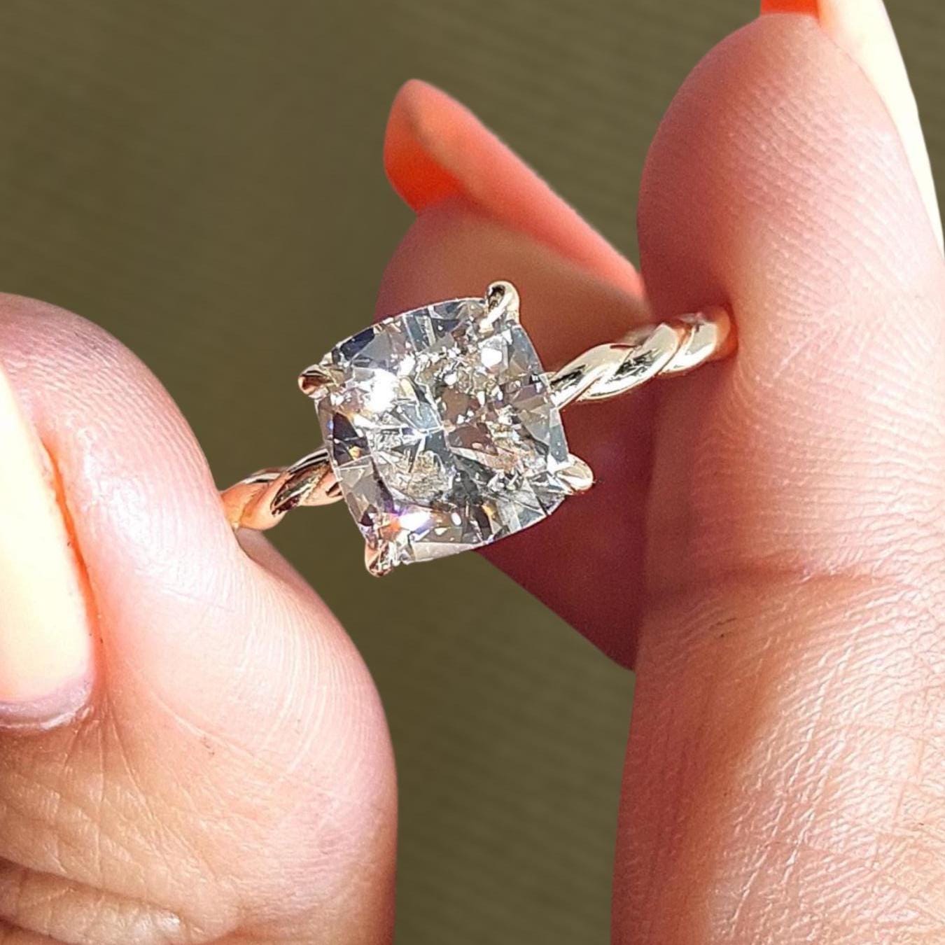 Vintage 2 Carat Lab Grown Diamond Engagement Ring 14K Solid Gold IGI Certified Diamond Ring