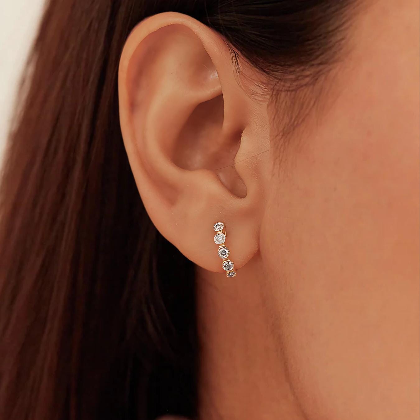 14K Solid Gold Huggie Earrings / Lab Grown Diamond Hoop Earring