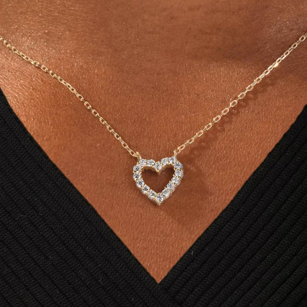 14K Gold Lab Grown Diamond Necklace / Open Heart Necklace