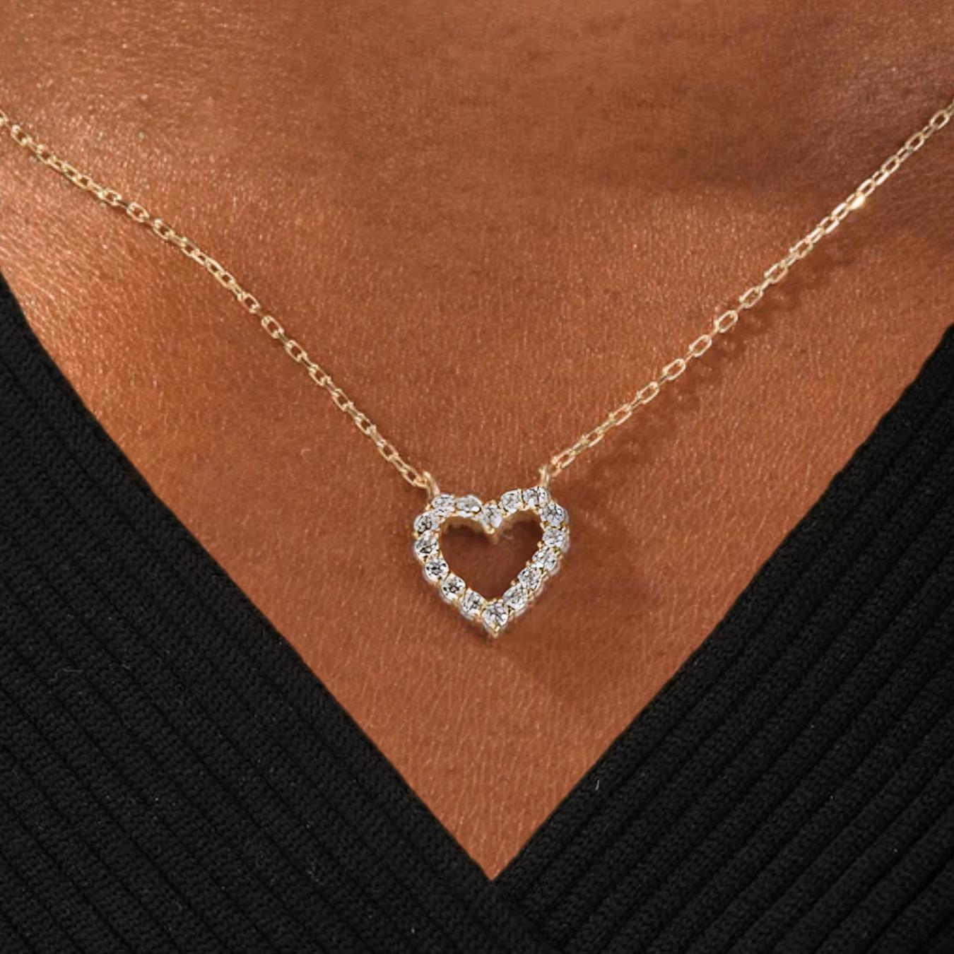 14K Gold Lab Grown Diamond Necklace / Open Heart Necklace