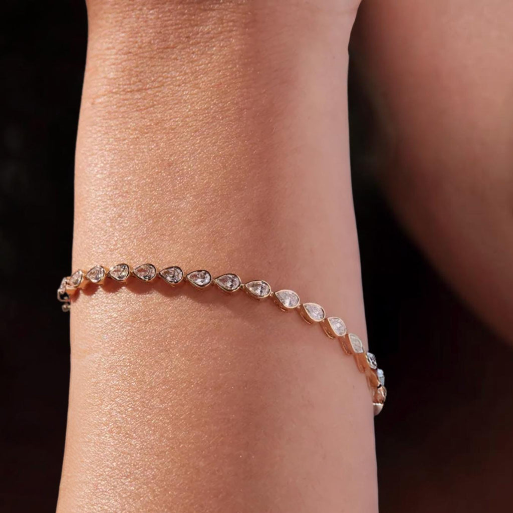 14K Yellow Gold Lab Grown Diamond Bracelet Bezel Set Tennis Bracelet for her Gift for Mom