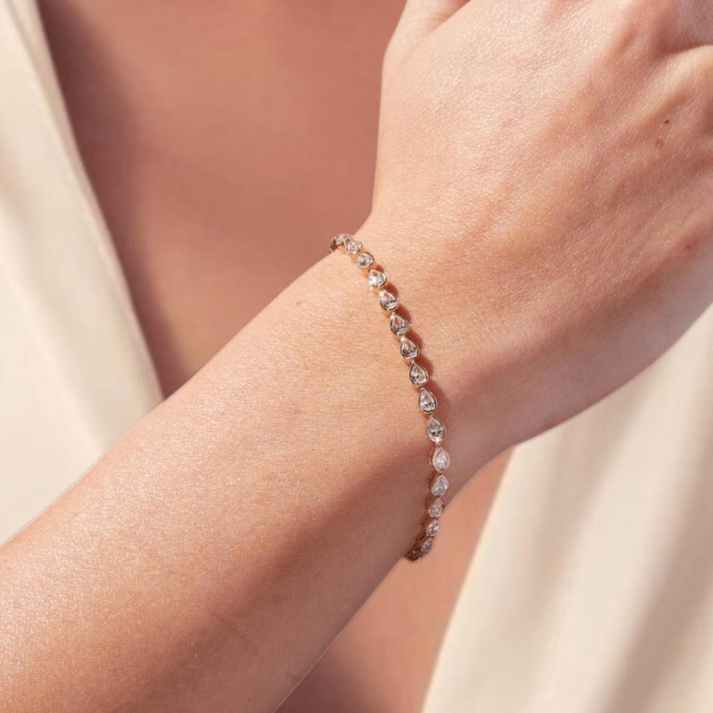 14K Yellow Gold Lab Grown Diamond Bracelet Bezel Set Tennis Bracelet for her Gift for Mom