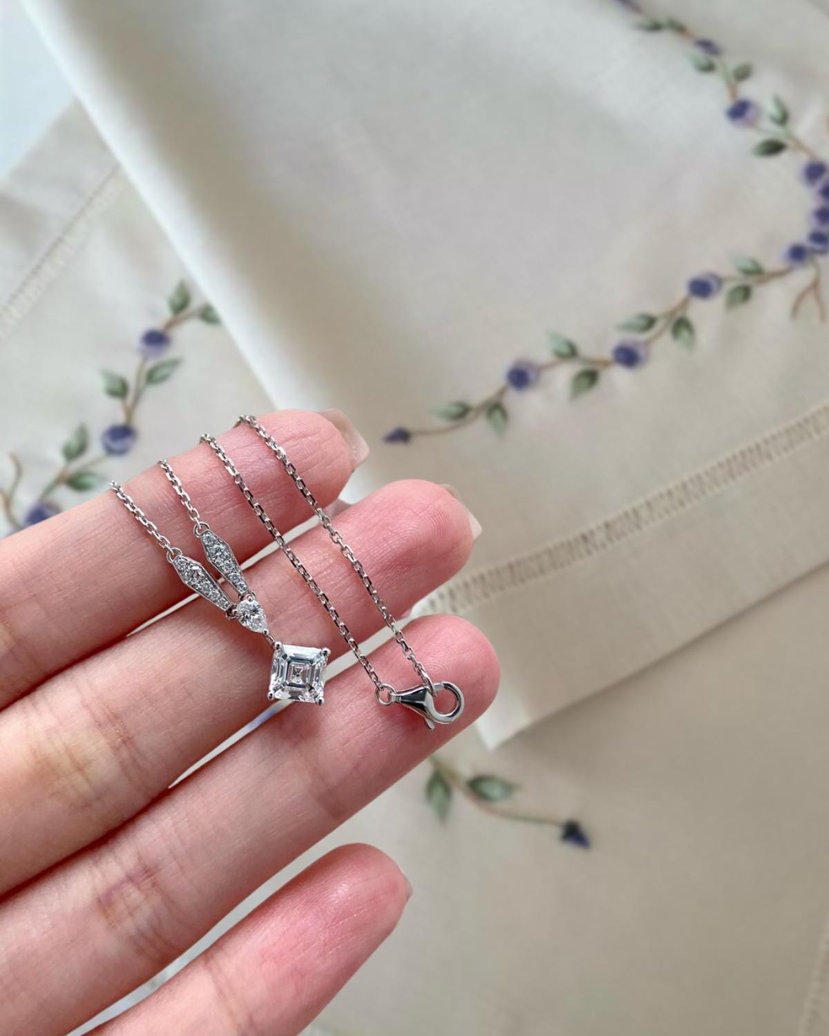 1 Carat Asscher Cut F VS1 Lab Grown Diamond Necklace IGI Certificate 14K White Gold