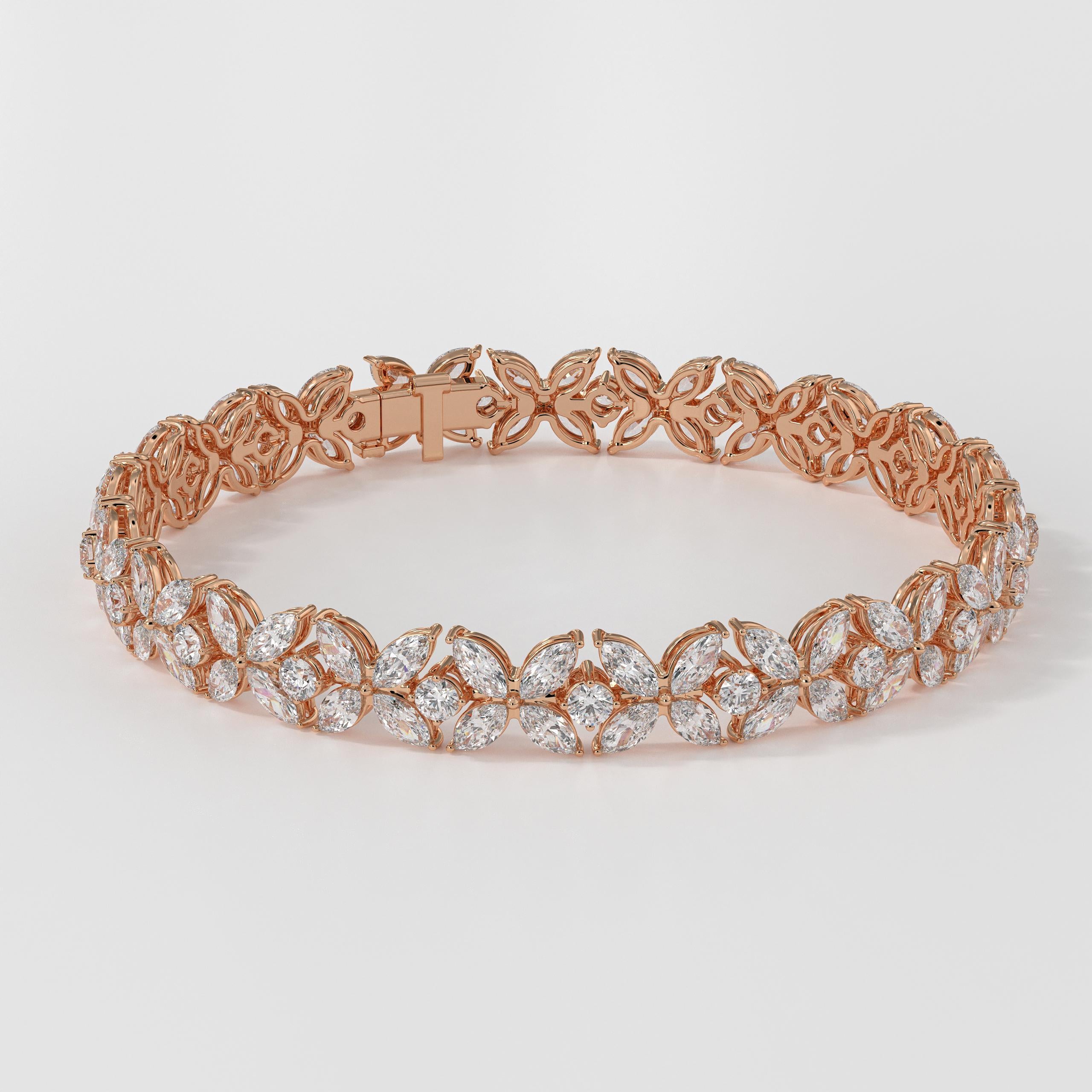 14K Gold Nature-Inspired Lab Grown Diamond Tennis Bracelet, Women's Bracelets