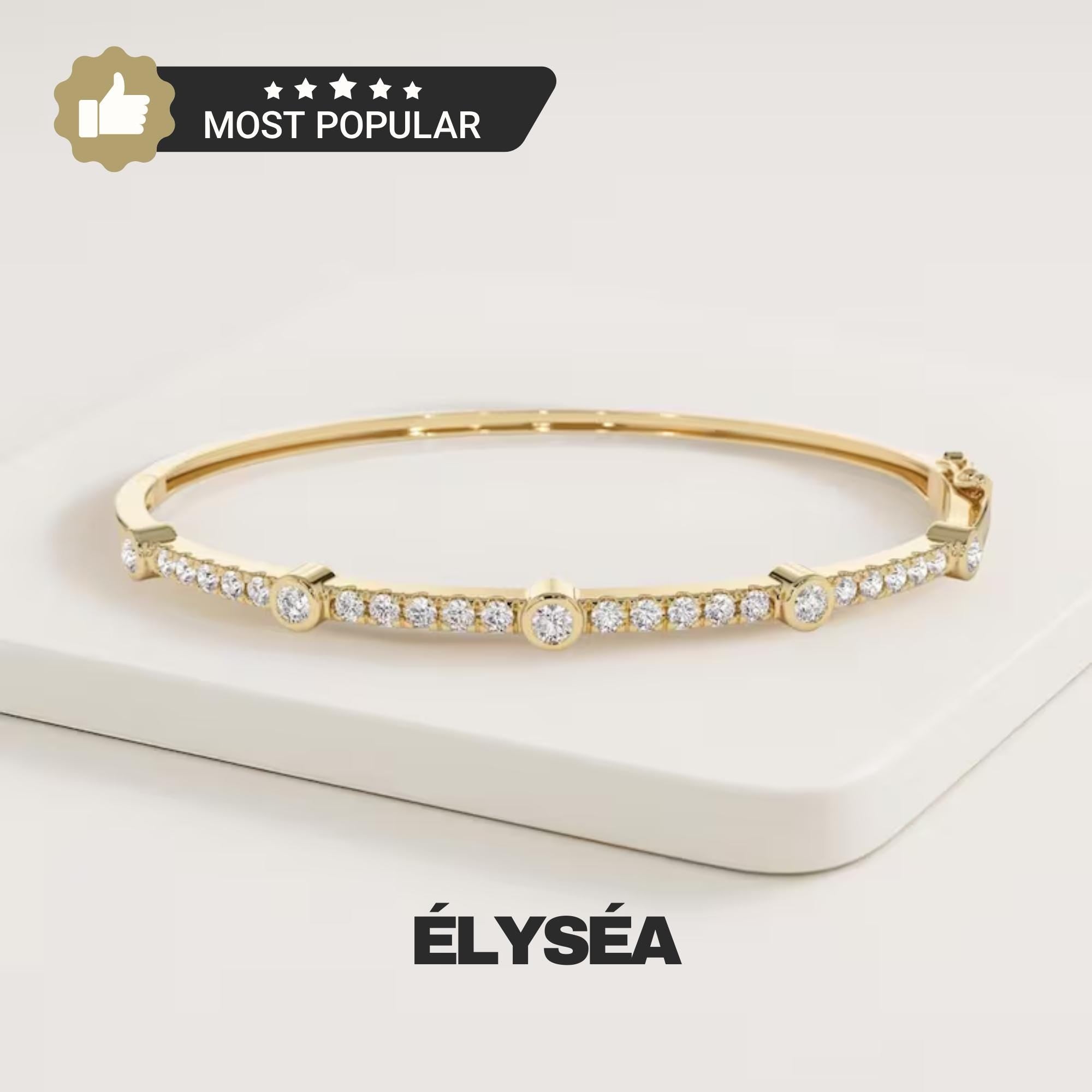 0.76CT 14K Solid Gold Lab Grown Diamond Bangle Bracelet for Women