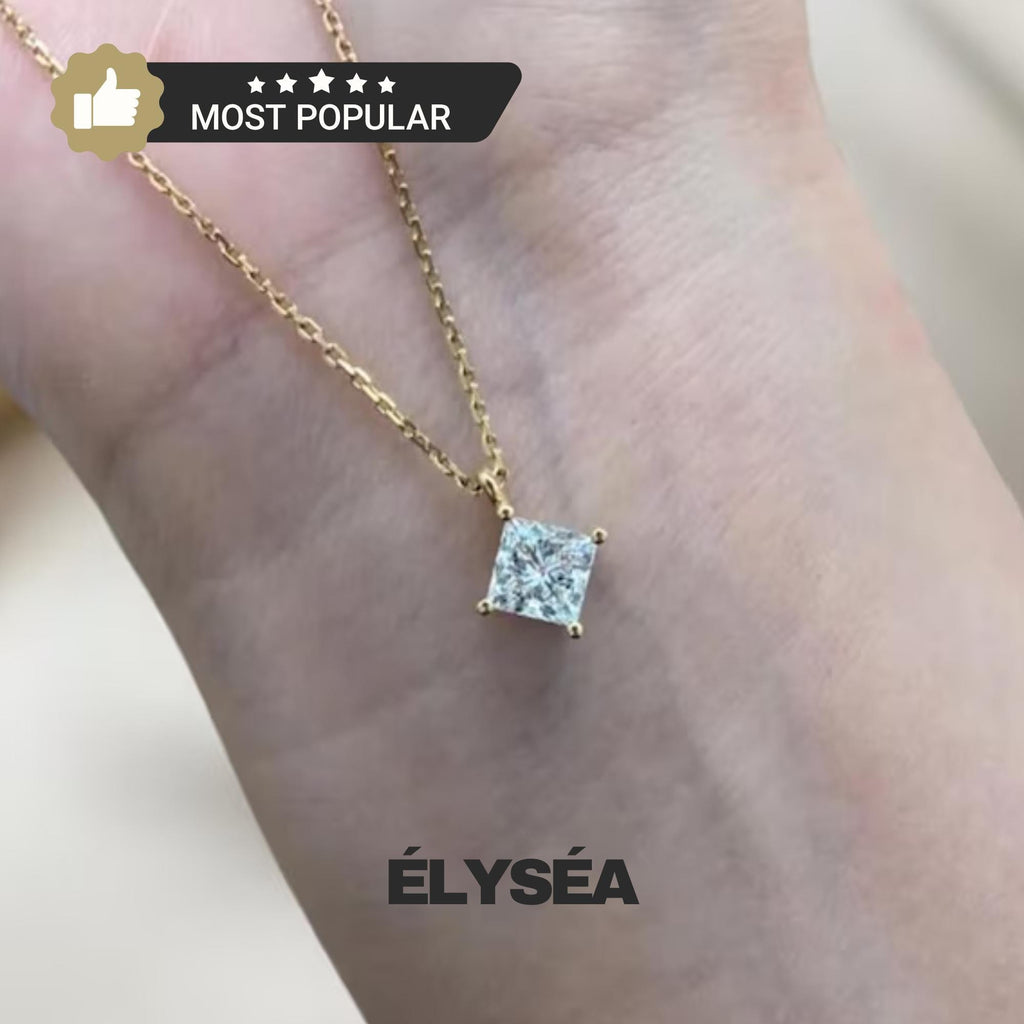 Princess Necklace 1 Carat Princess Cut F VS1 Lab Grown Diamond Necklace IGI Certificate 14k Yellow Gold