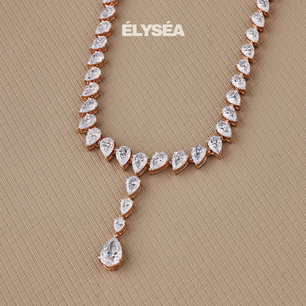 12.79 Ct Diamond Tennis Necklace, 16 inch Lab Grown Pear Cut Tennis Necklace, 14K Gold Beautiful White Diamonds, Wedding Luxury necklace Set