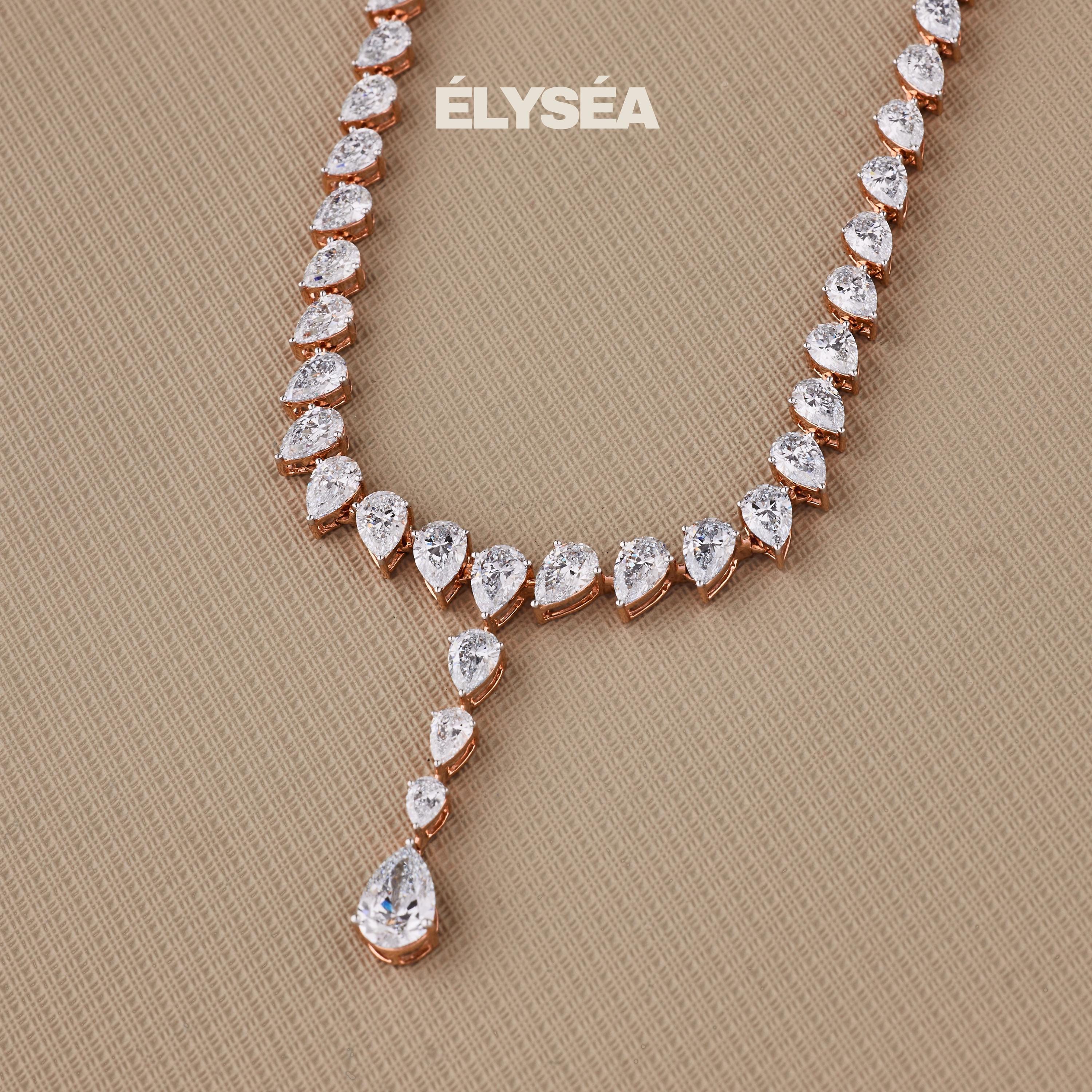 12.79 Ct Diamond Tennis Necklace, 16 inch Lab Grown Pear Cut Tennis Necklace, 14K Gold Beautiful White Diamonds, Wedding Luxury necklace Set