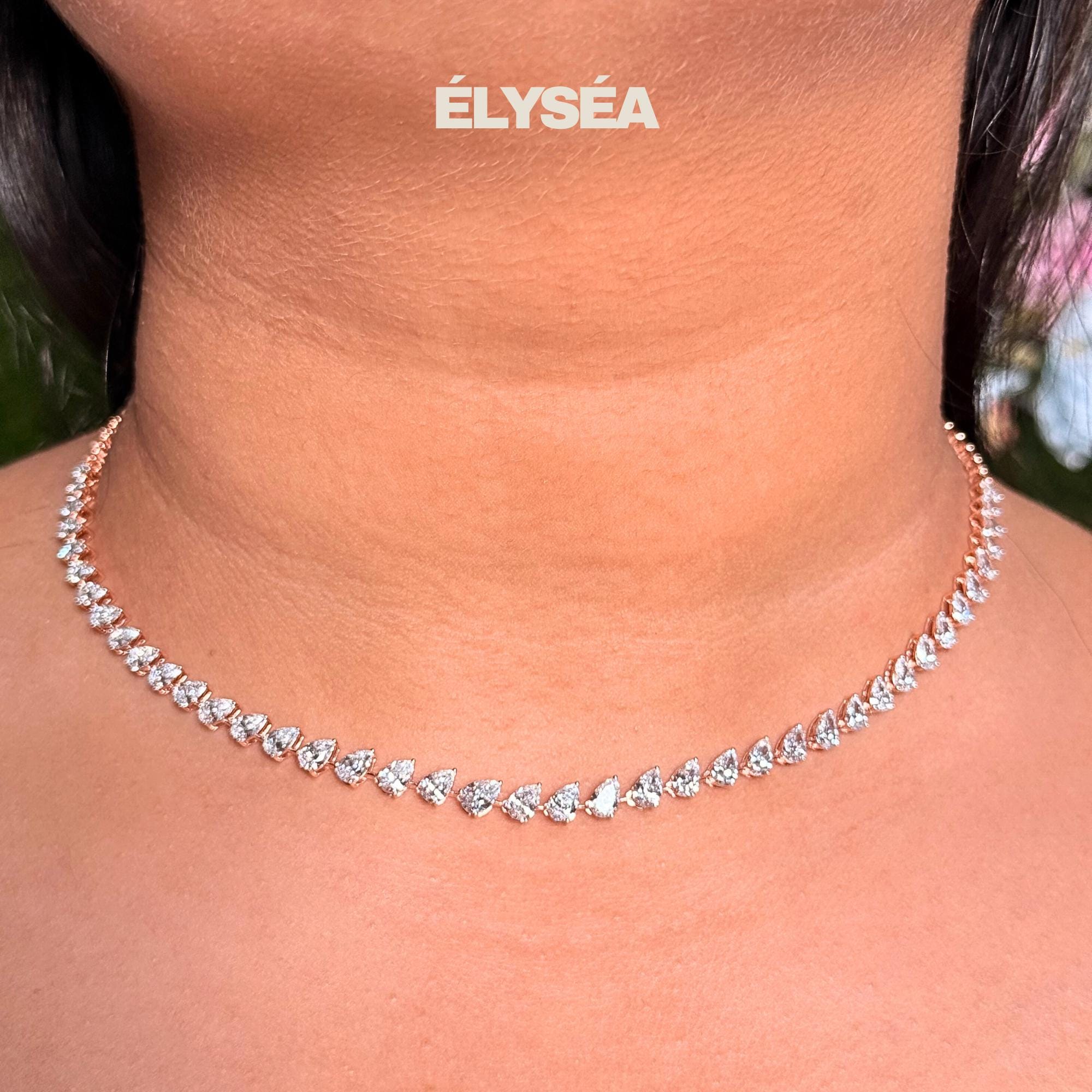 9.41 Ct Diamond Tennis Necklace, 14k Solid Gold Earrings & Tennis Necklace Set, Pear Cut Lab Grown Diamond, Handmade Jewelry, Gift for Women
