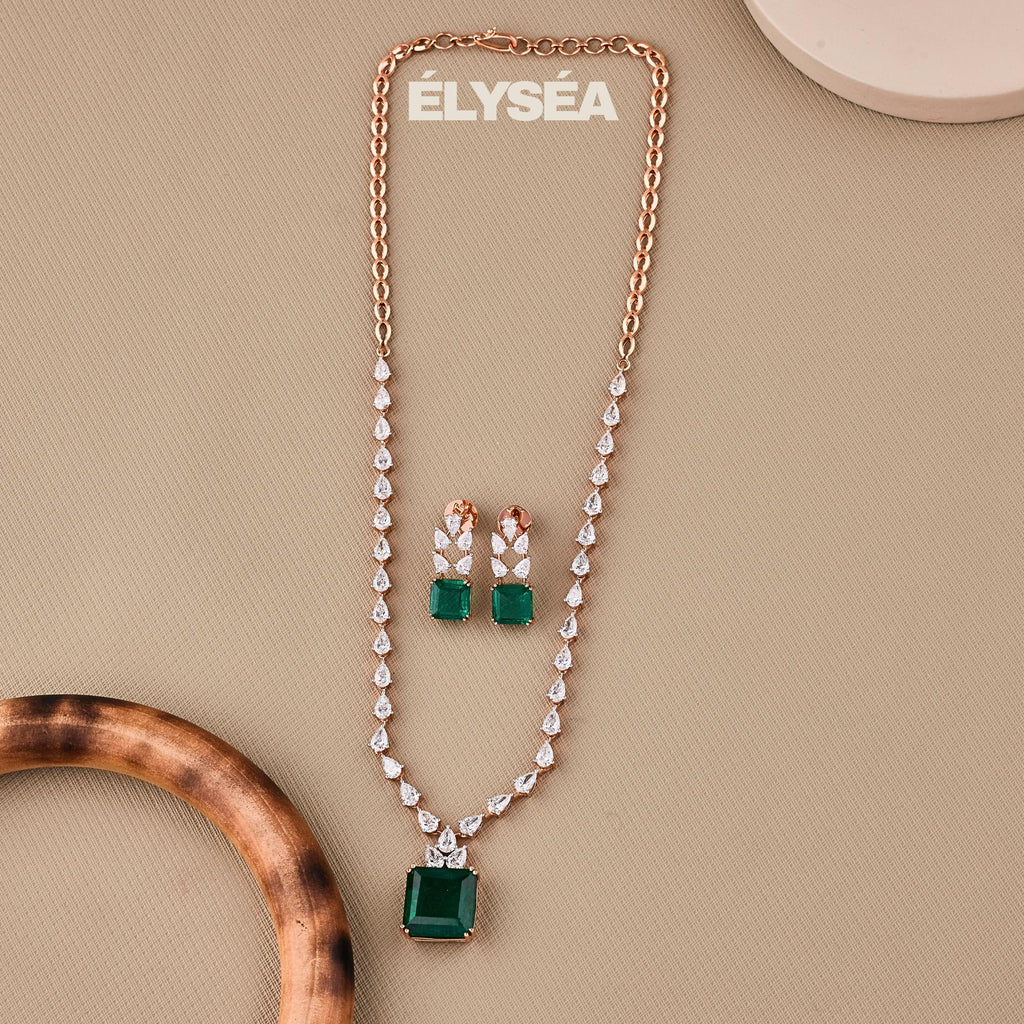 Emerald Necklace, Solid Gold Tennis Necklace, Diamond Pear Necklace, Wedding Jewelry for Bridal Necklace, Silver Necklace, Layering Necklace