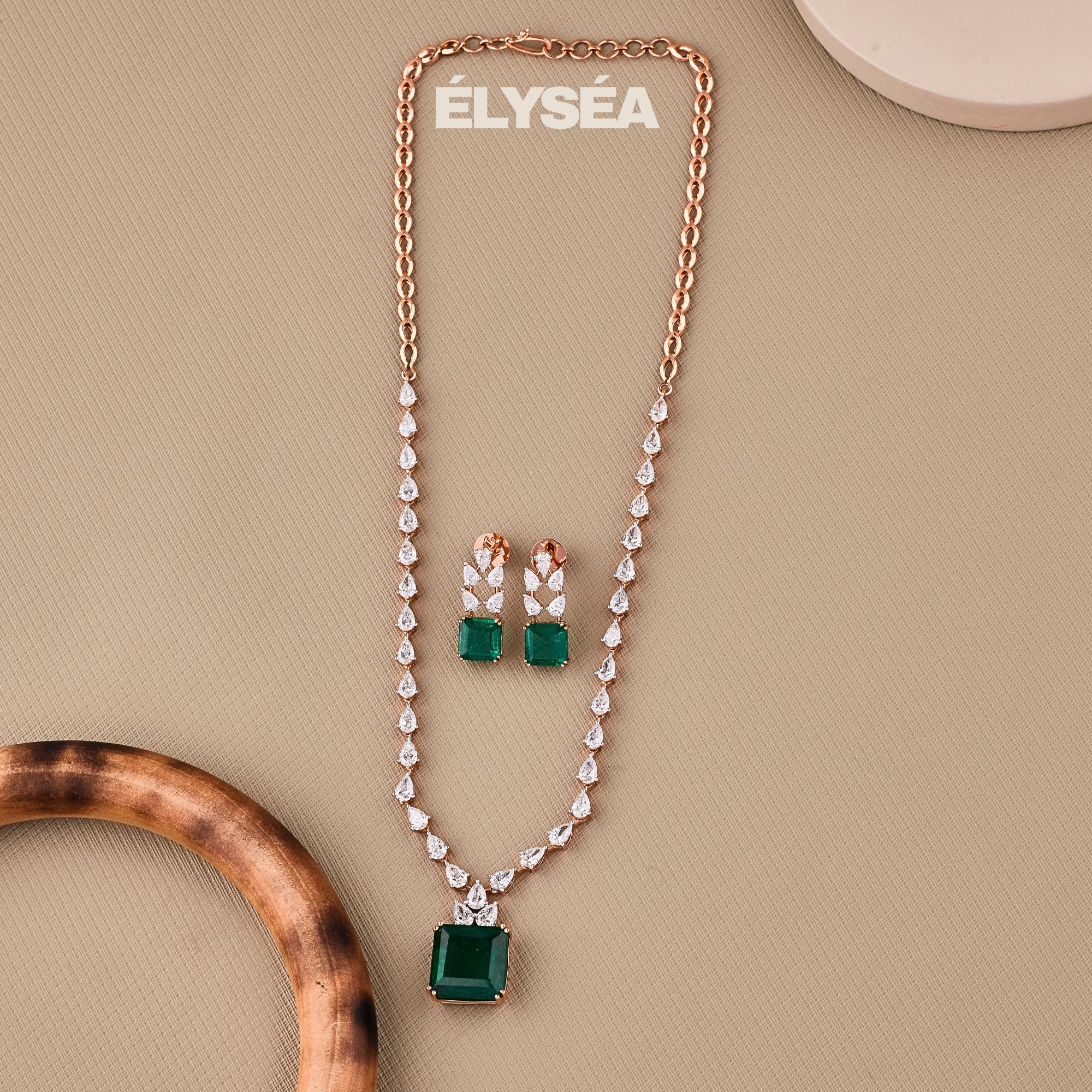 Emerald Necklace, Solid Gold Tennis Necklace, Diamond Pear Necklace, Wedding Jewelry for Bridal Necklace, Silver Necklace, Layering Necklace