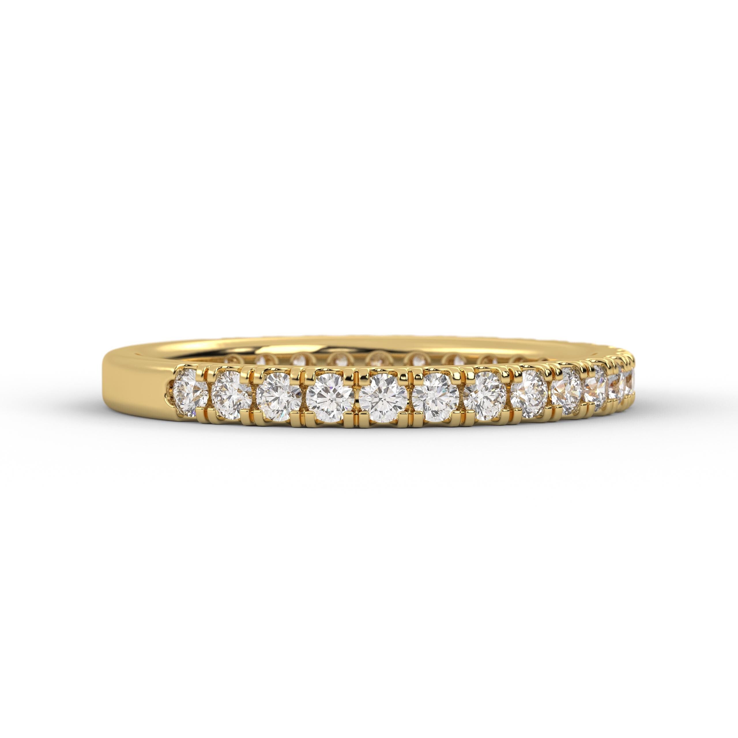14K Gold Yellow Gold Diamond Wedding Band, Half Eternity Anniversary Band