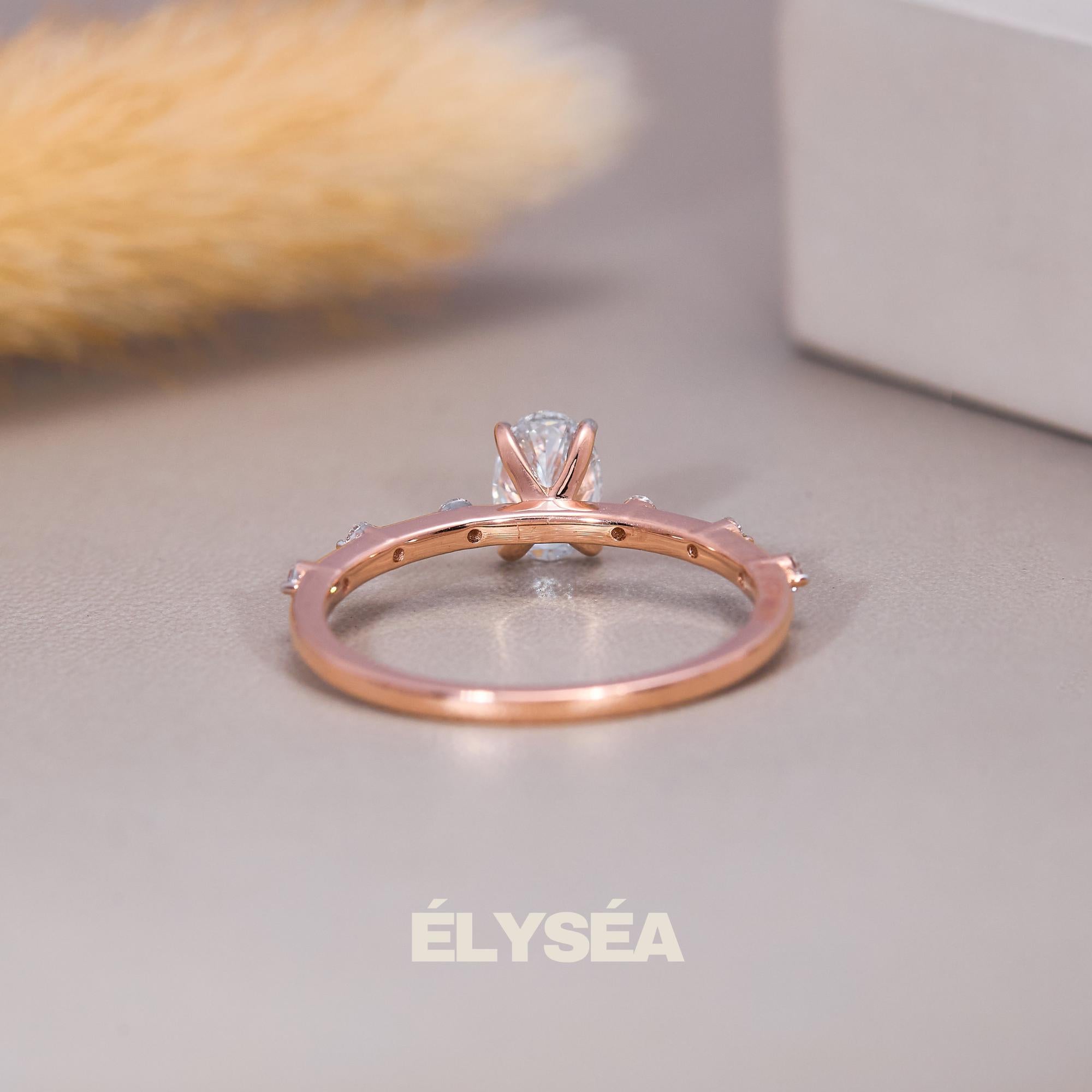 Oval Diamond Engagement Ring/ Unique Rose Gold Lab grown Wedding Ring/ Cluster Dainty Promise Ring for Women/ Promise Ring