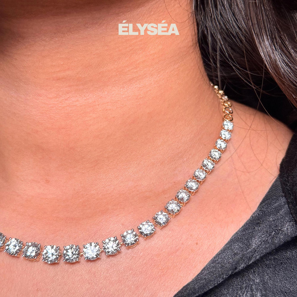Lab Grown Diamond Tennis Necklace 22.92ctw, 14k Gold Classic Prong Setting Statement Jewelry, Wedding Necklace by Elysea Fine Jewelry
