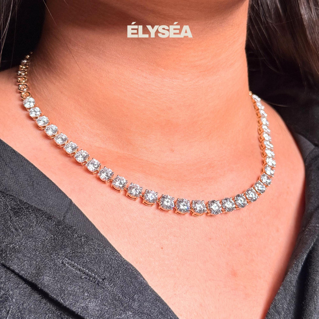 Lab Grown Diamond Tennis Necklace 22.92ctw, 14k Gold Classic Prong Setting Statement Jewelry, Wedding Necklace by Elysea Fine Jewelry
