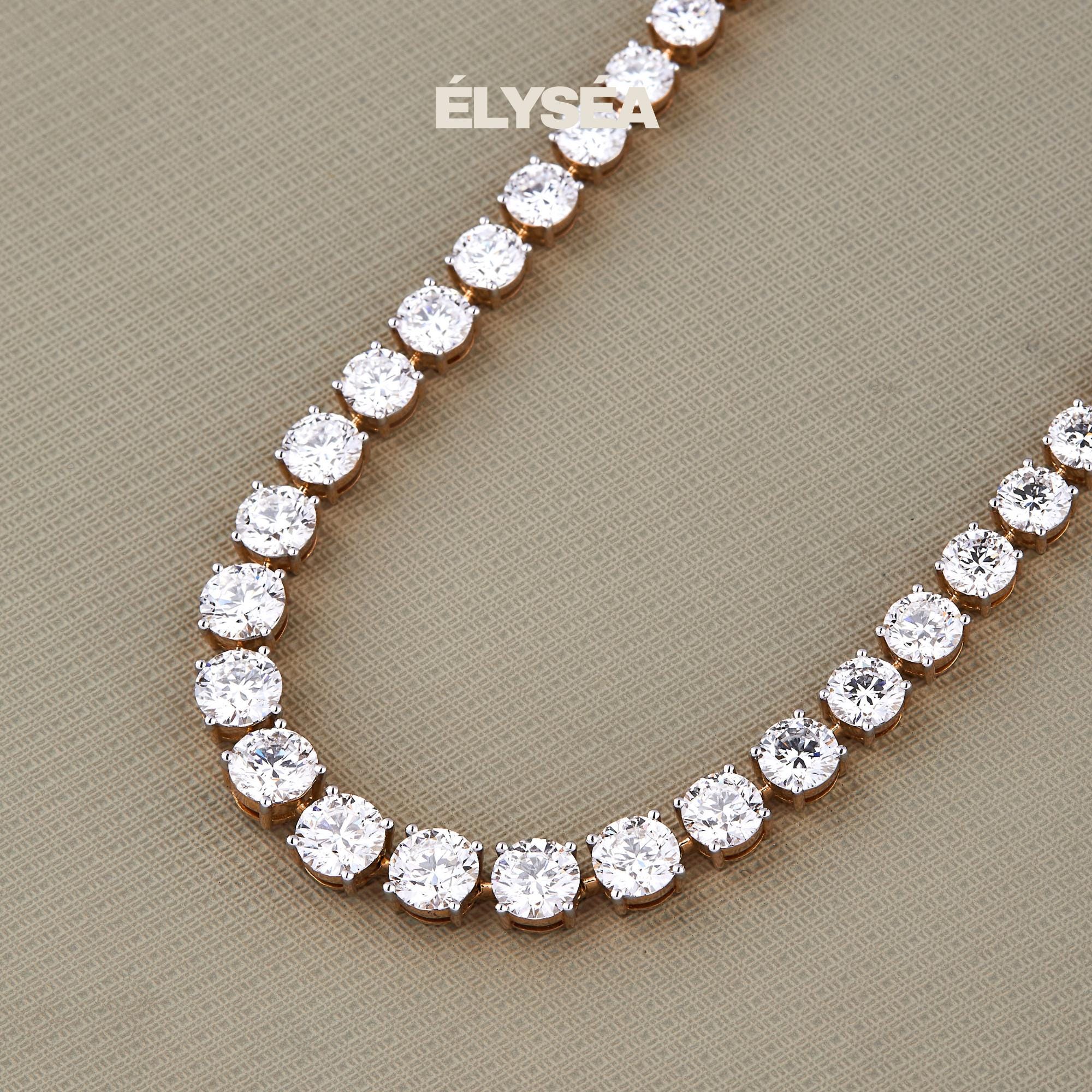 Lab Grown Diamond Tennis Necklace 22.92ctw, 14k Gold Classic Prong Setting Statement Jewelry, Wedding Necklace by Elysea Fine Jewelry