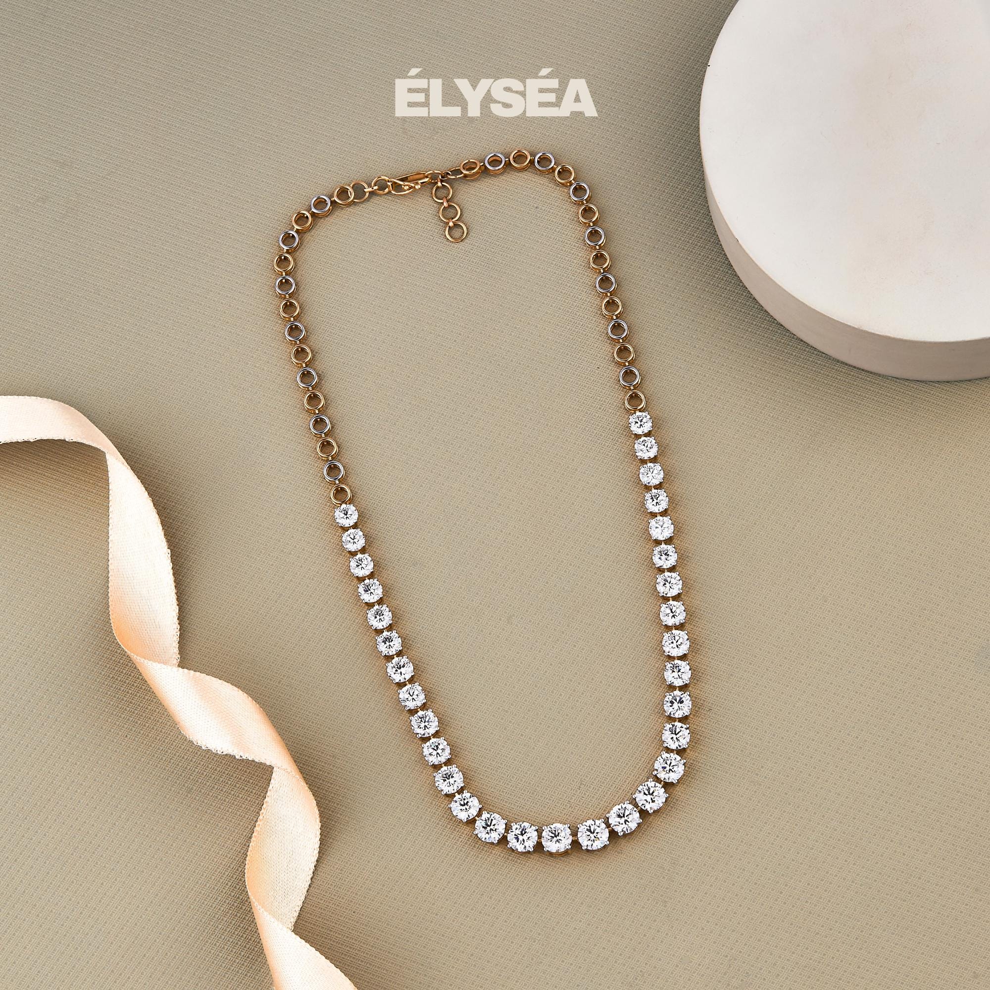 Lab Grown Diamond Tennis Necklace 22.92ctw, 14k Gold Classic Prong Setting Statement Jewelry, Wedding Necklace by Elysea Fine Jewelry