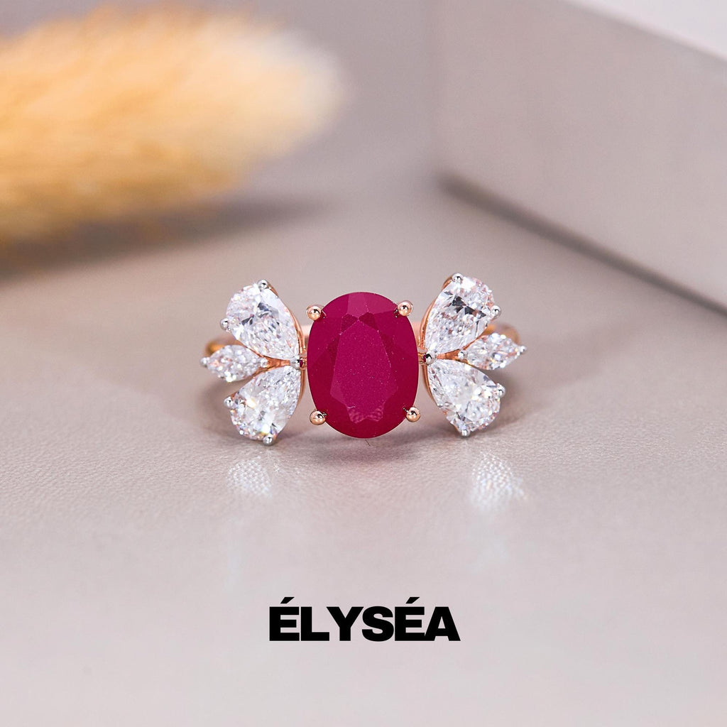 Ruby Ring / Ruby Engagement Ring in 14k Gold / Oval Cut Lab grown Ruby Diamond Ring/ July Birthstone/ Promise Ring/ Gift For Women