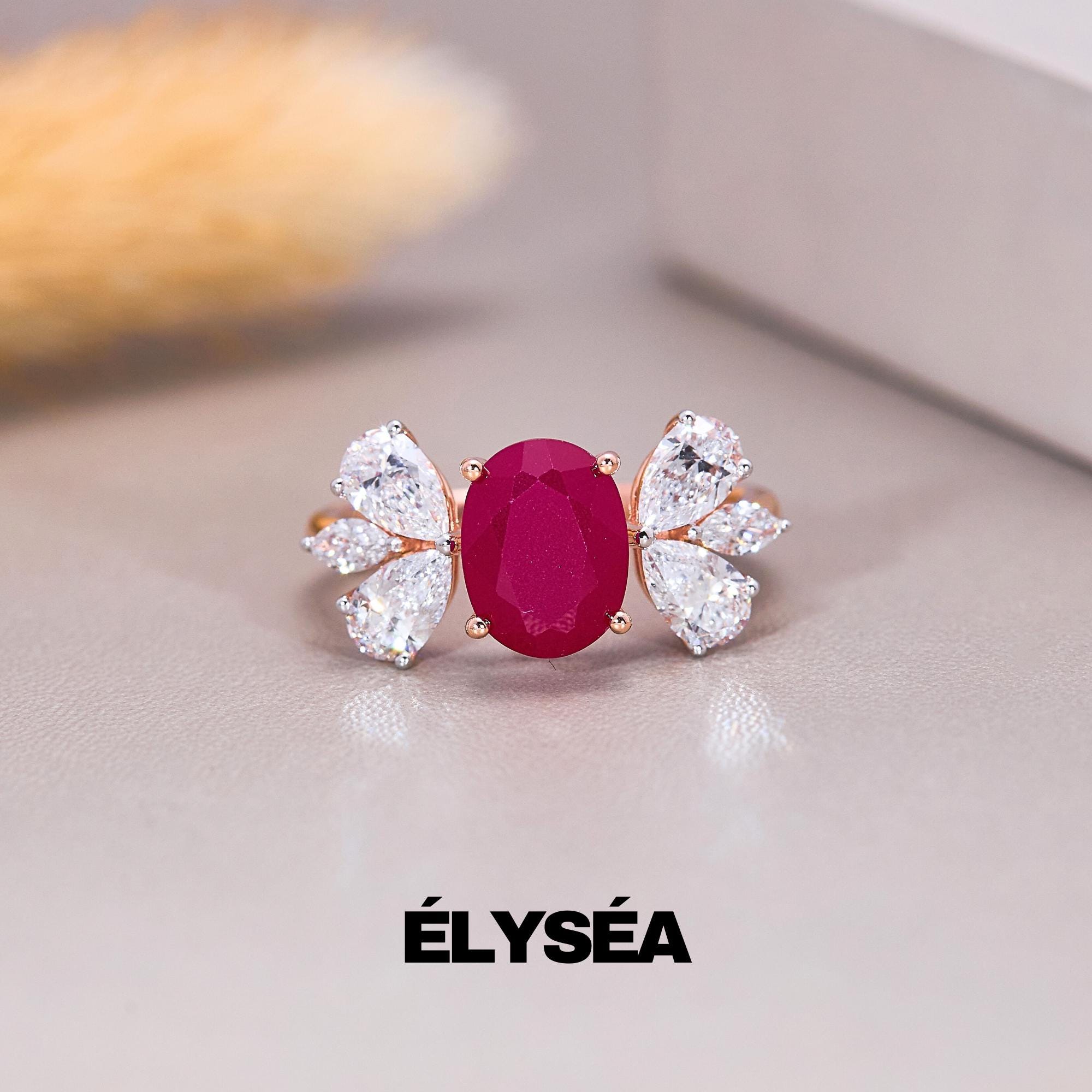Ruby Ring / Ruby Engagement Ring in 14k Gold / Oval Cut Lab grown Ruby Diamond Ring/ July Birthstone/ Promise Ring/ Gift For Women