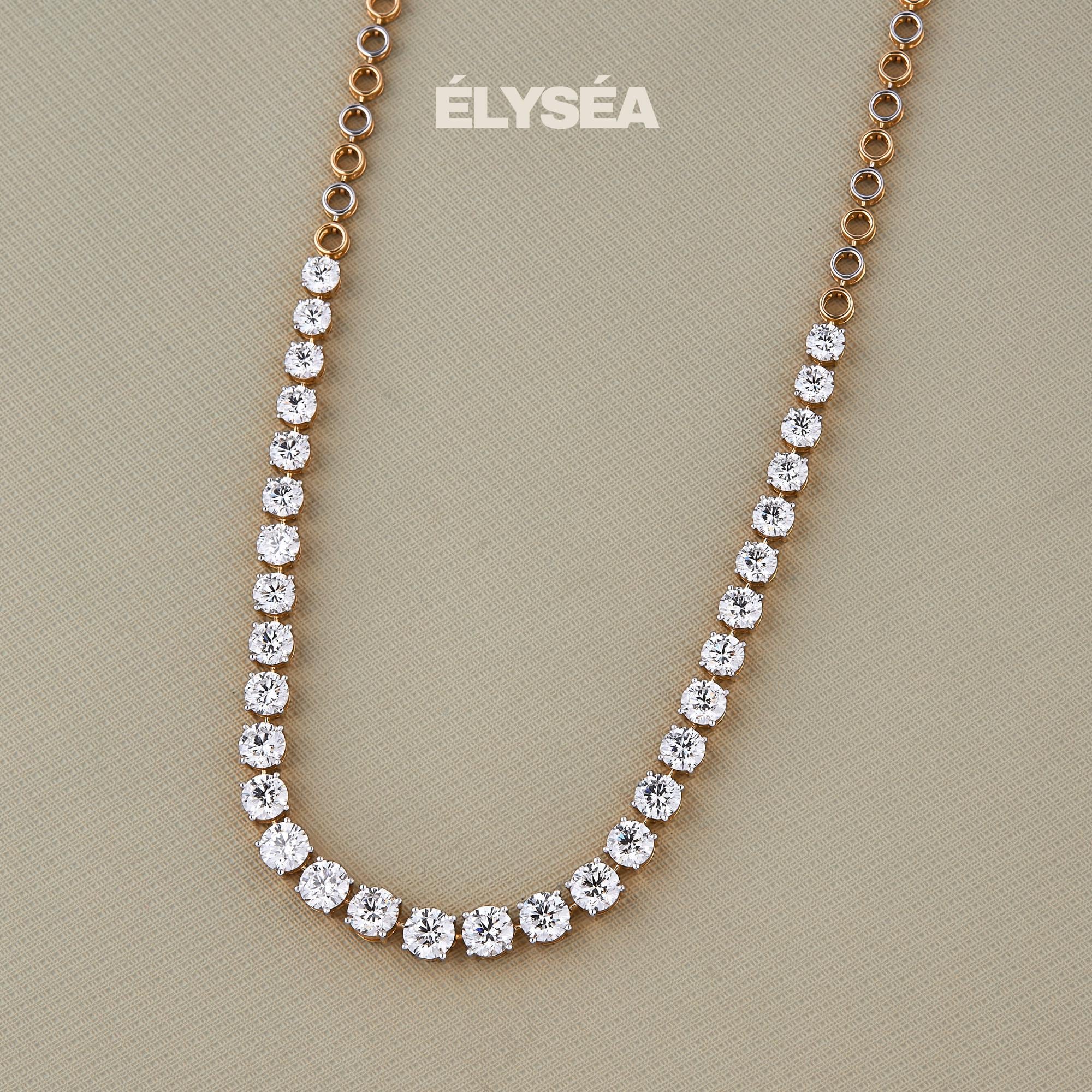 Lab Grown Diamond Tennis Necklace 22.92ctw, 14k Gold Classic Prong Setting Statement Jewelry, Wedding Necklace by Elysea Fine Jewelry
