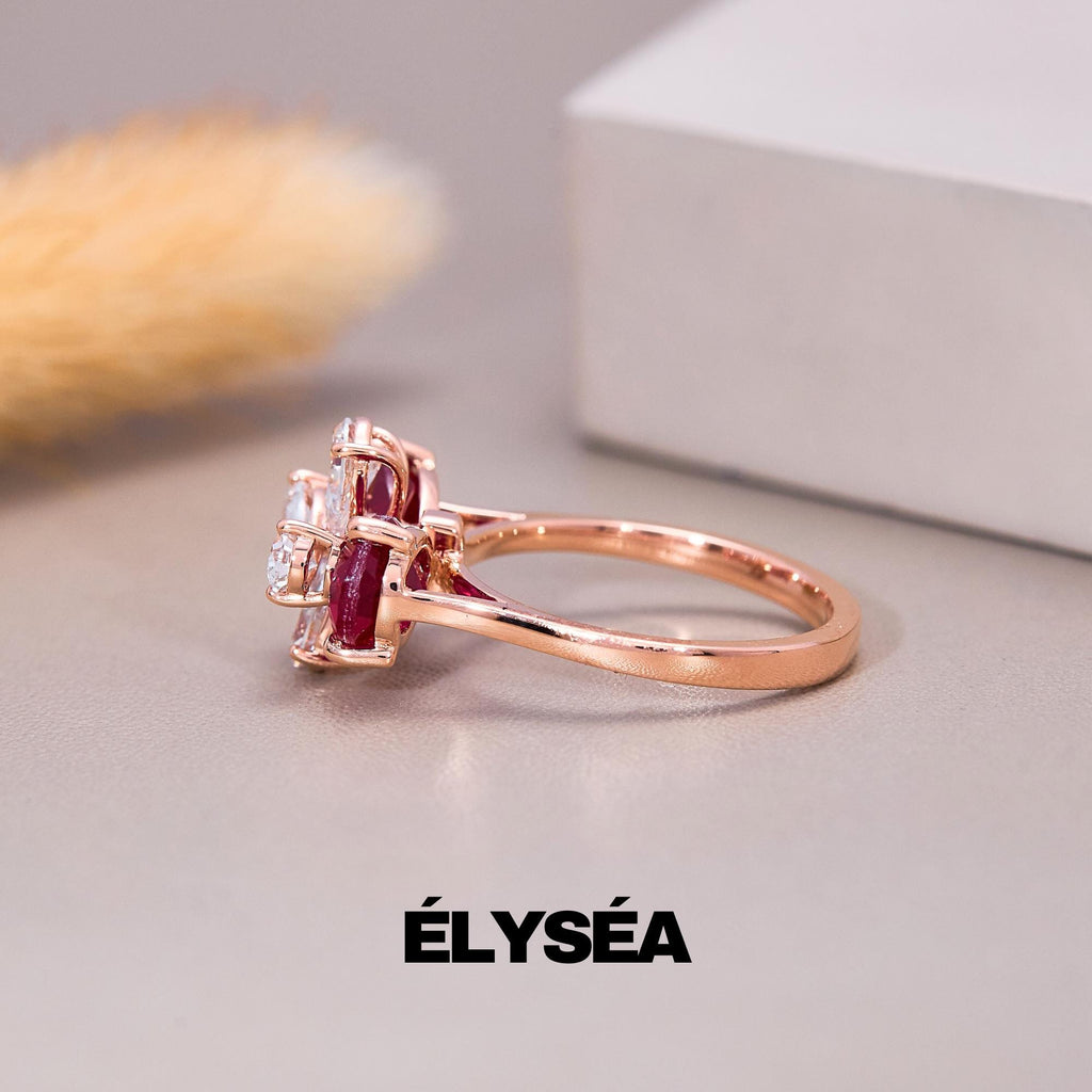 Engagement Ring 14k Solid Gold Floral Anniversary Ring Flower Ring Lab Diamond Wedding Ring Jewelry Gift for Wife Birthday July Birthstone