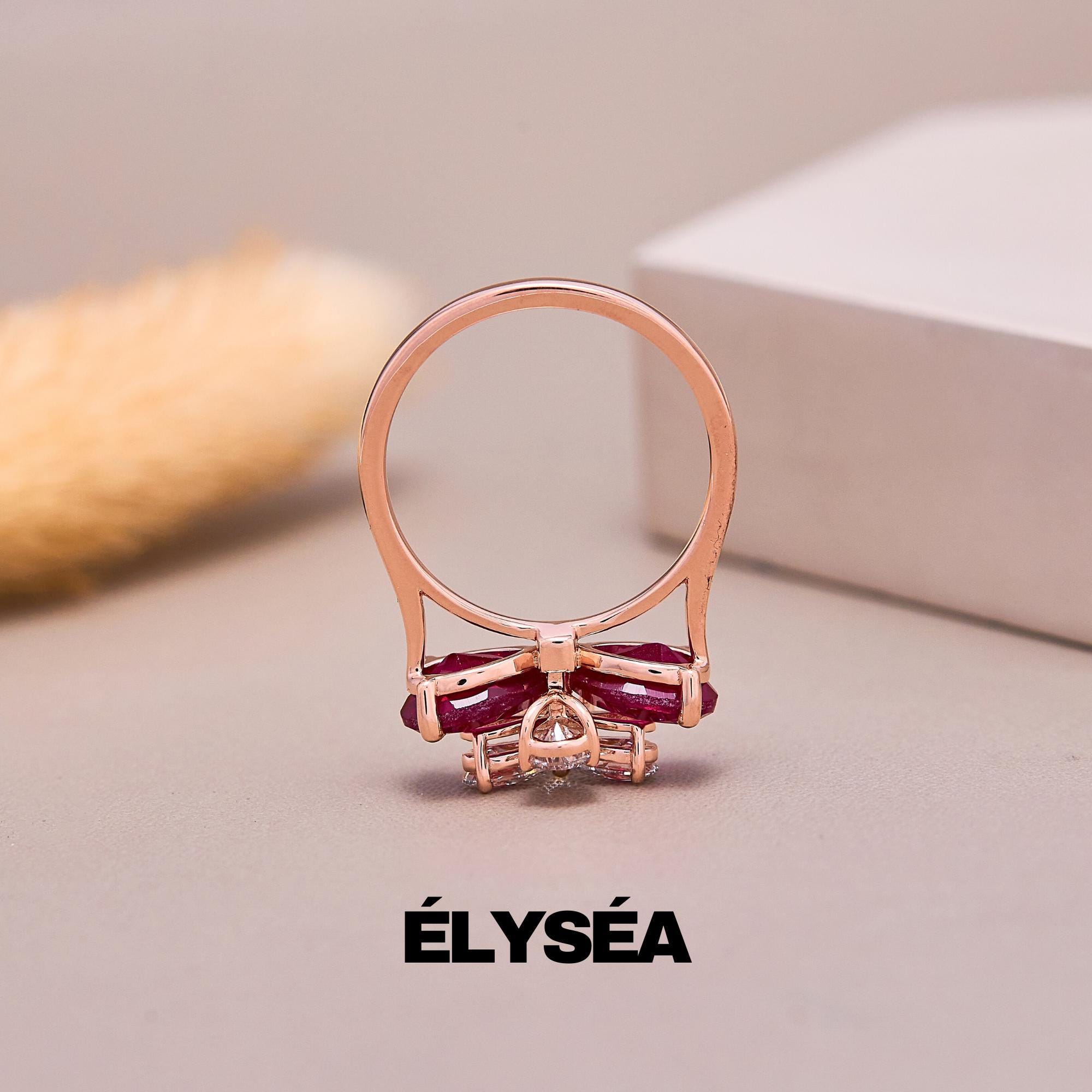 Engagement Ring 14k Solid Gold Floral Anniversary Ring Flower Ring Lab Diamond Wedding Ring Jewelry Gift for Wife Birthday July Birthstone