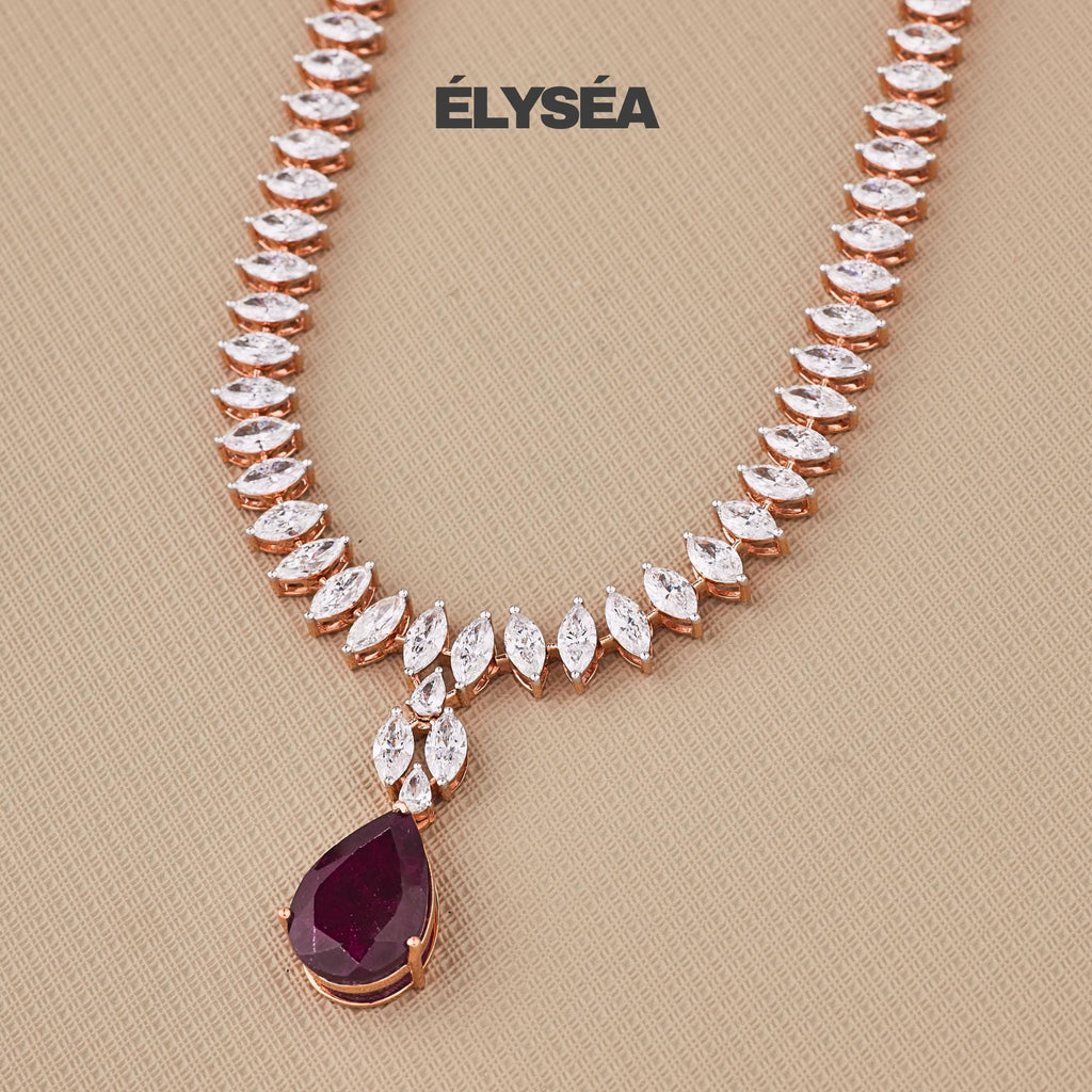 Tennis Necklace, Marquise Cut Diamond Choker Necklace, Wedding Necklace, Bridal Necklace, Gift for Her, Layering Necklace, Ruby Necklace Set