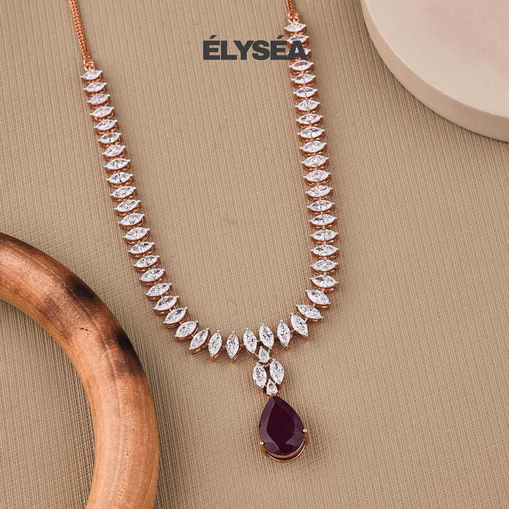 Tennis Necklace, Marquise Cut Diamond Choker Necklace, Wedding Necklace, Bridal Necklace, Gift for Her, Layering Necklace, Ruby Necklace Set