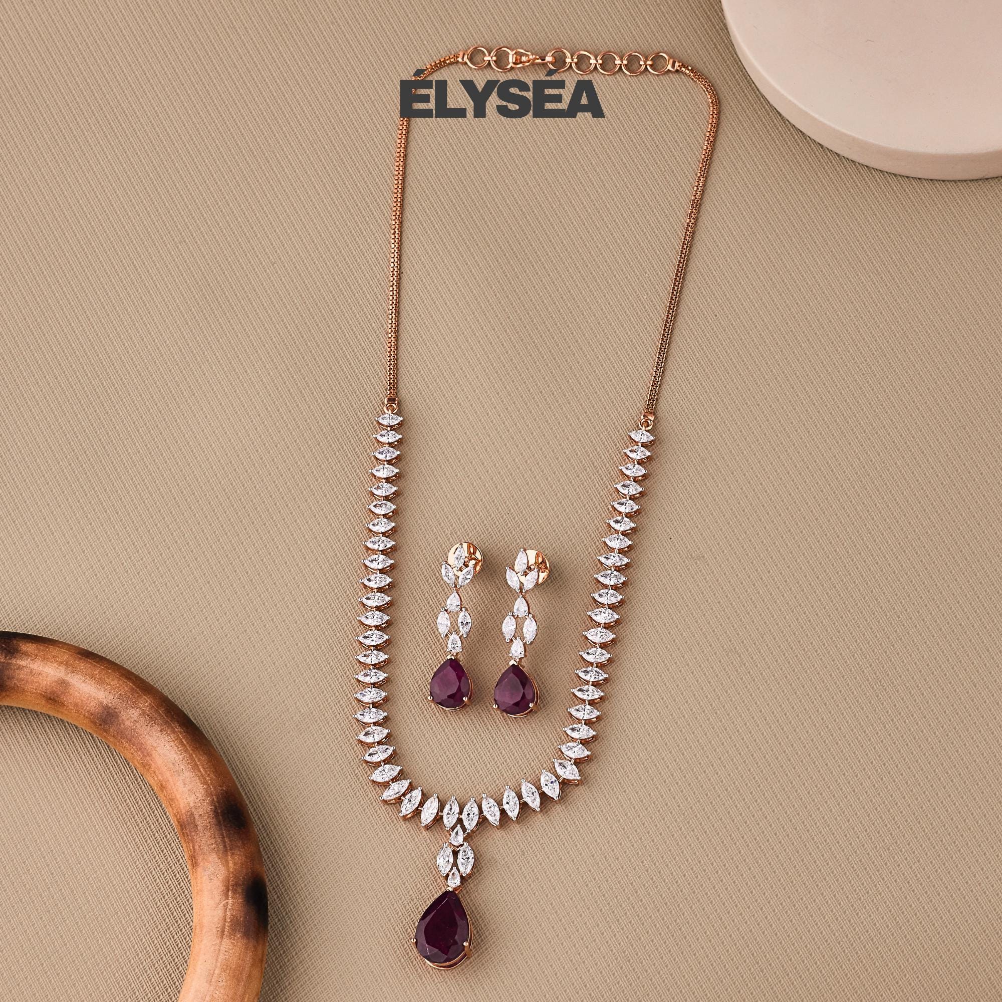 Tennis Necklace, Marquise Cut Diamond Choker Necklace, Wedding Necklace, Bridal Necklace, Gift for Her, Layering Necklace, Ruby Necklace Set