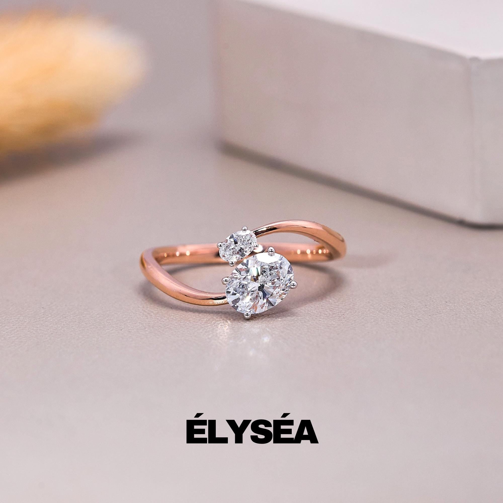 Toi et Moi Ring, Oval Lab grwon diamond ring, Promise Ring, Engagement Ring, Two Stone Ring, Wedding Ring, Anniversary Gift, Gift for Her