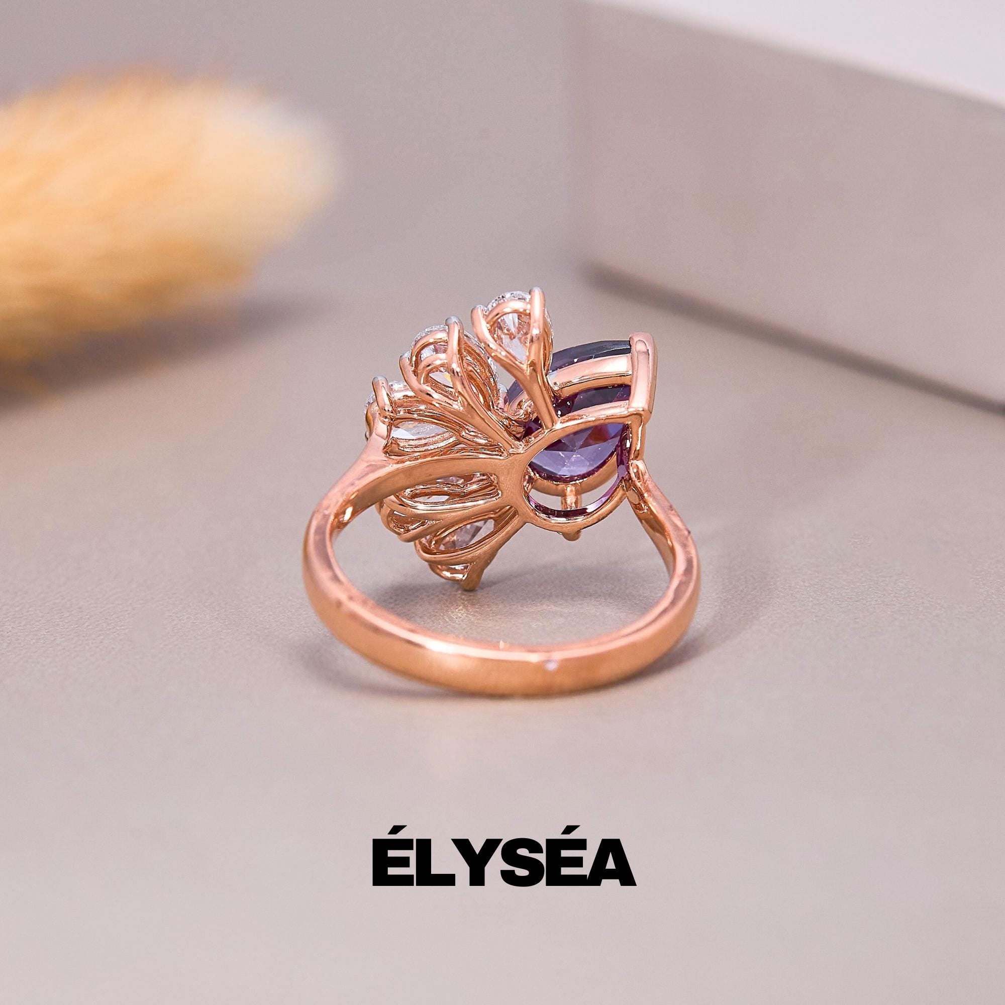 Pear cut Diamond Engagement Ring, Unique Amethyst Ring, Pear Cut Engagement Ring, Pear Lab grown Ring gift for her, Birthday Ring