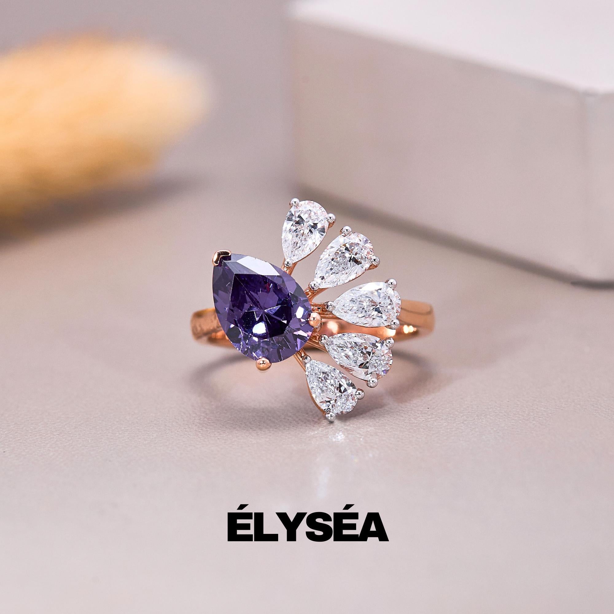 Pear cut Diamond Engagement Ring, Unique Amethyst Ring, Pear Cut Engagement Ring, Pear Lab grown Ring gift for her, Birthday Ring