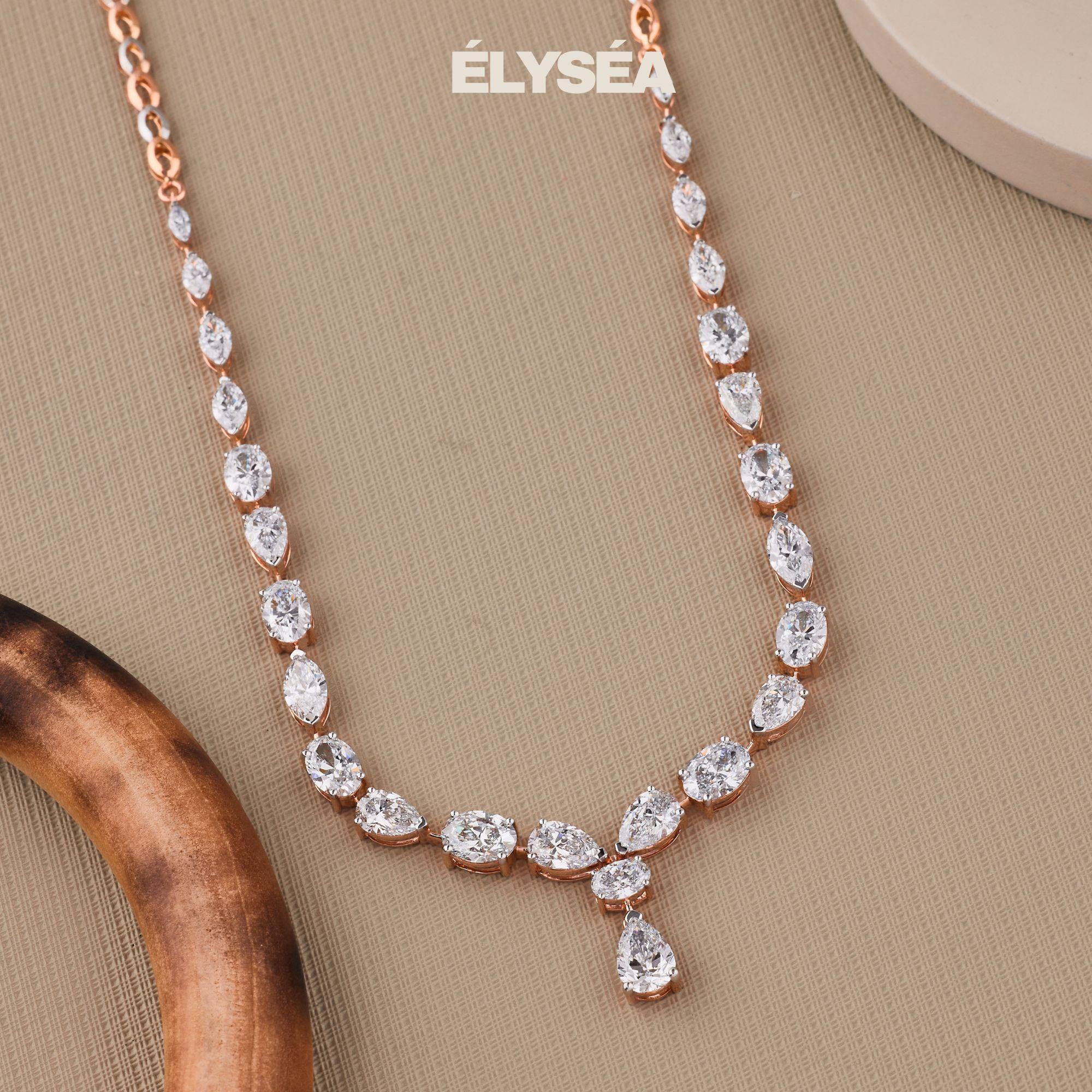 Tennis Necklace / Diamond Tennis Necklace  / 13.87 Carat Multi Shape Diamond Necklace /  Marquise Pear Oval Cut Lab Grown Diamond