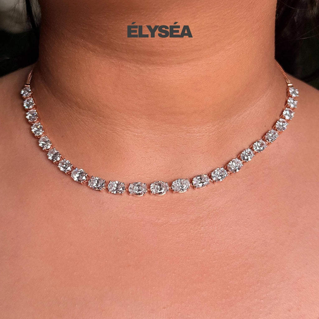 14K Gold Tennis Necklace, Diamond Tennis Necklace, Bridal Jewelry, Oval Cut Wedding Necklace, Bridal Necklace, Layering Necklace Set