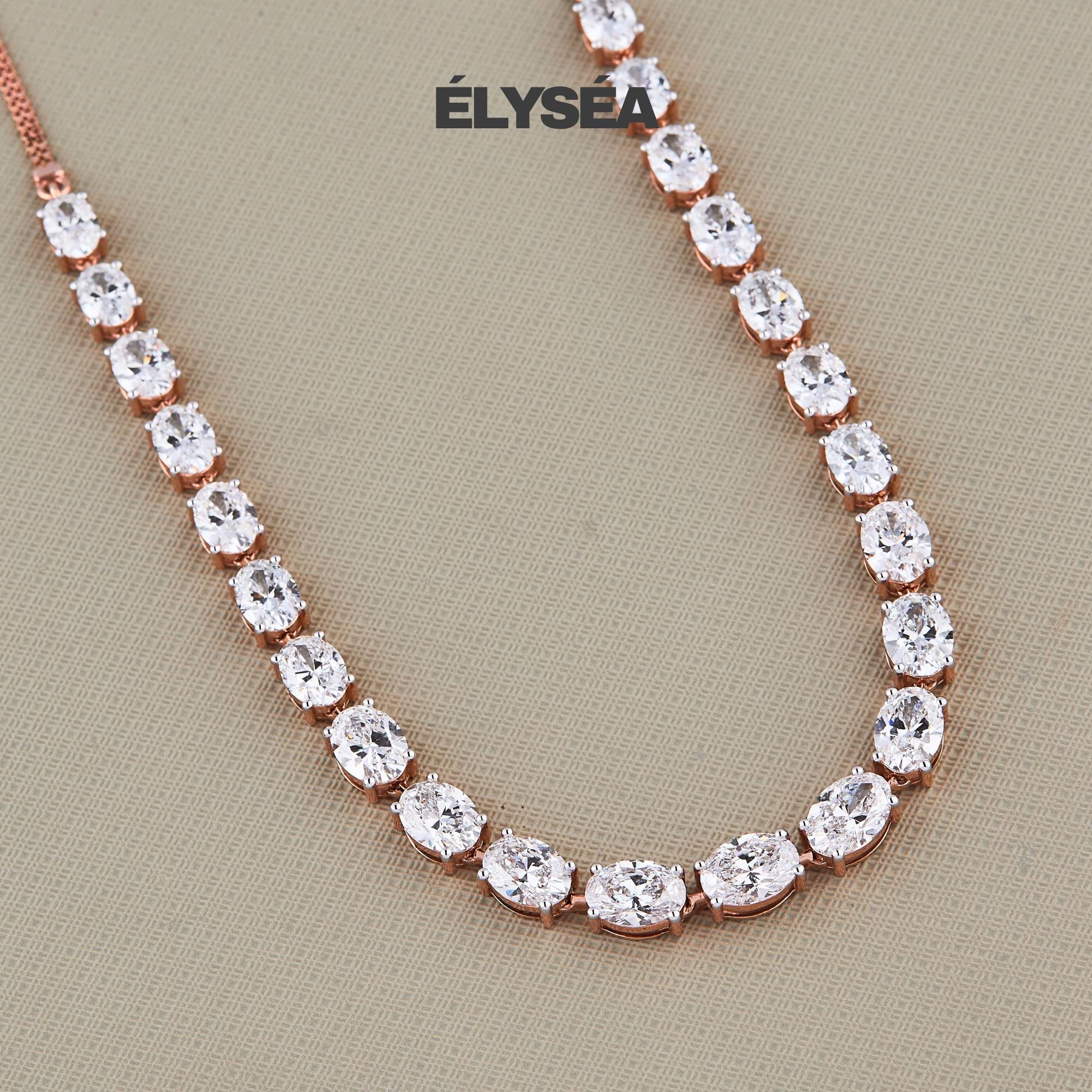 14K Gold Tennis Necklace, Diamond Tennis Necklace, Bridal Jewelry, Oval Cut Wedding Necklace, Bridal Necklace, Layering Necklace Set