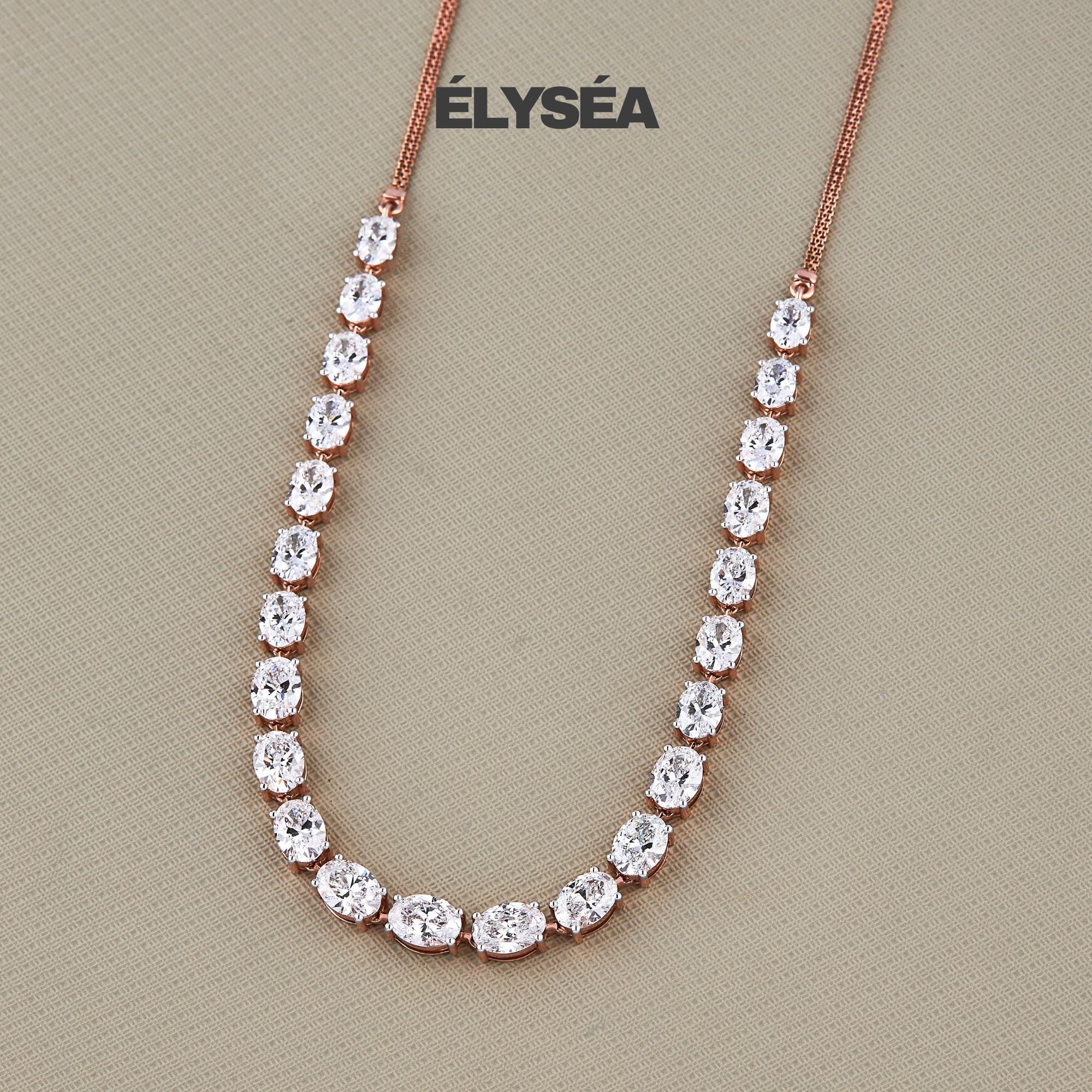 14K Gold Tennis Necklace, Diamond Tennis Necklace, Bridal Jewelry, Oval Cut Wedding Necklace, Bridal Necklace, Layering Necklace Set