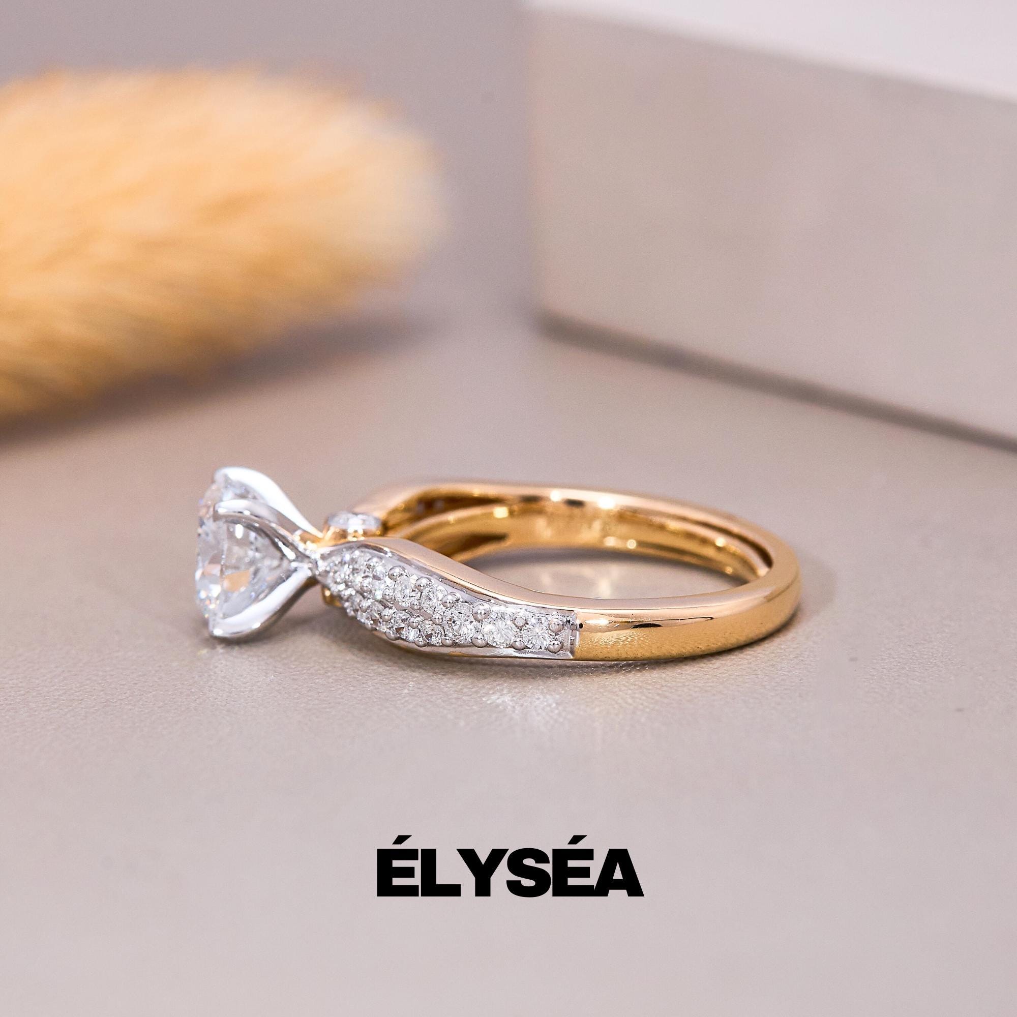 Round Lab Grown Diamond 14K Yellow Gold Engagement Ring, Promise Ring, Diamond Engagement Ring for Women, Wedding Ring for Her