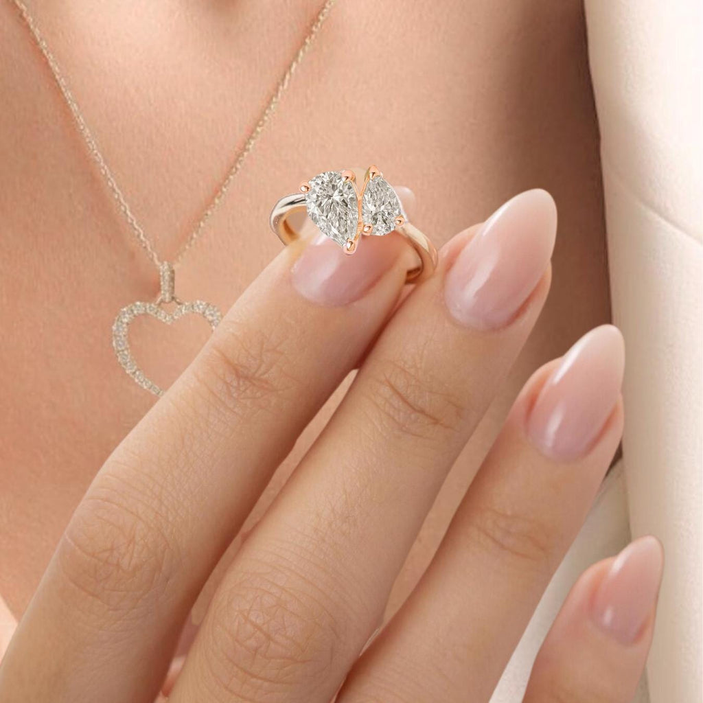 Toi et Moi 14K Solid Gold Lab Grown Diamond Engagement Ring