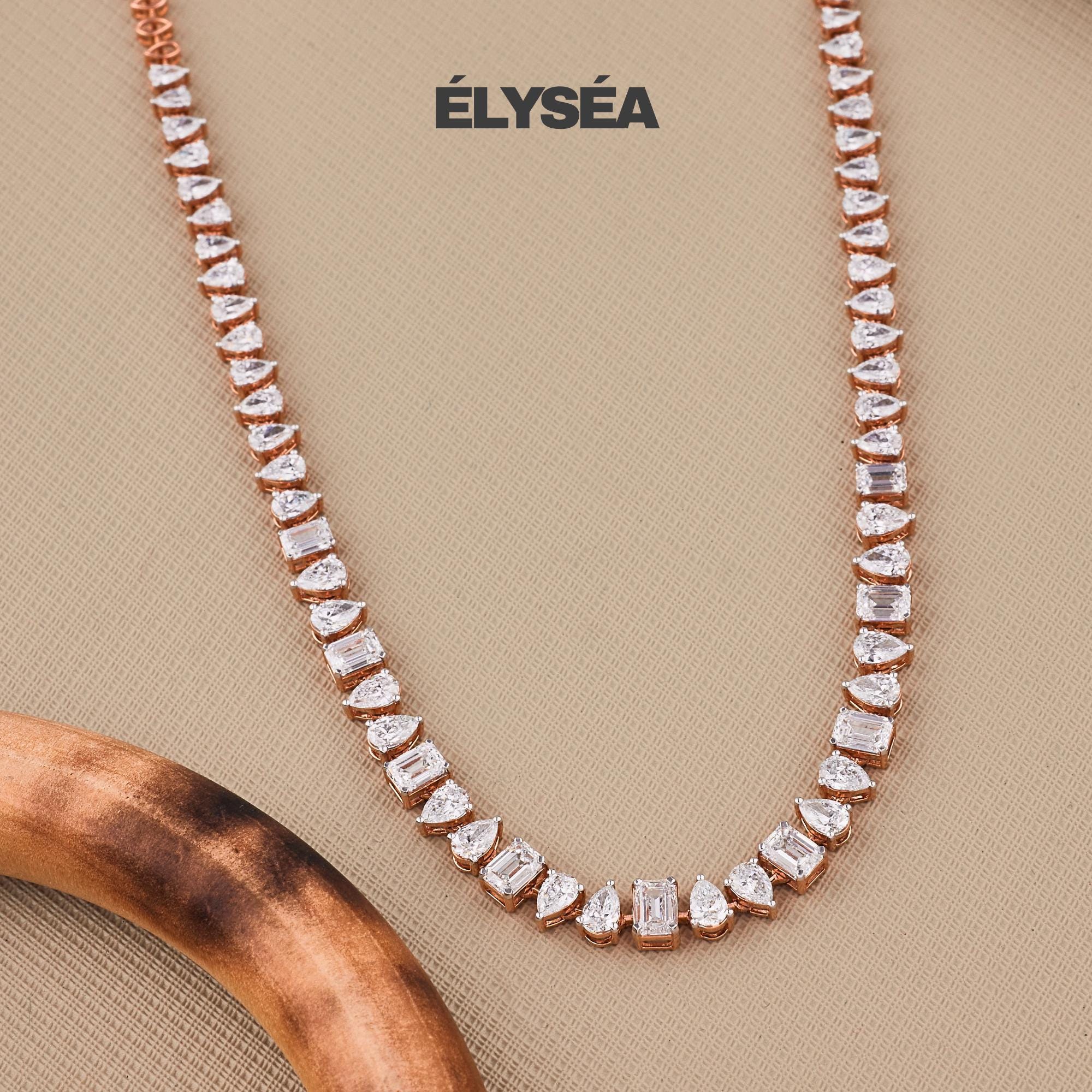 Multi Shape Diamond Tennis Necklace, Lab grown diamond  Wedding Necklace, 14K Gold Dainty Tennis Choker Necklace, Bridal Gift For Her