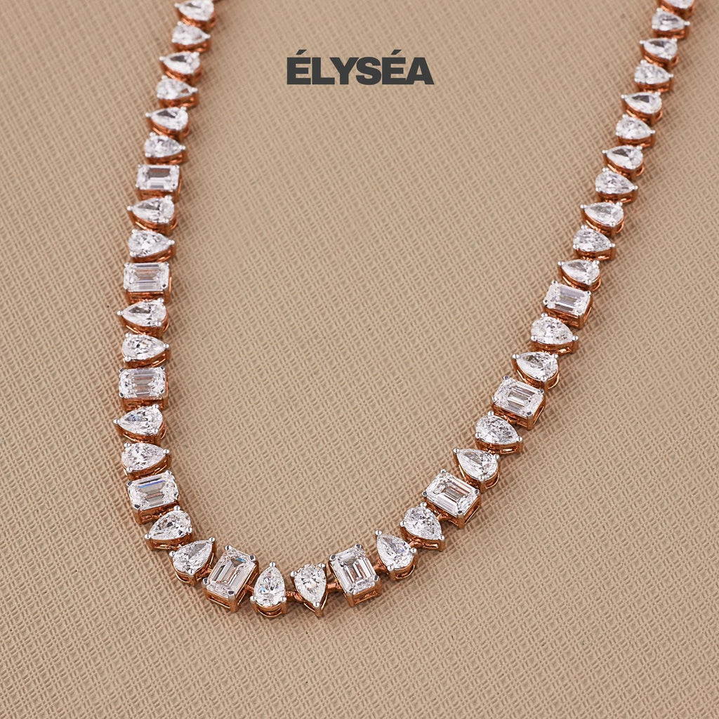 Multi Shape Diamond Tennis Necklace, Lab grown diamond  Wedding Necklace, 14K Gold Dainty Tennis Choker Necklace, Bridal Gift For Her