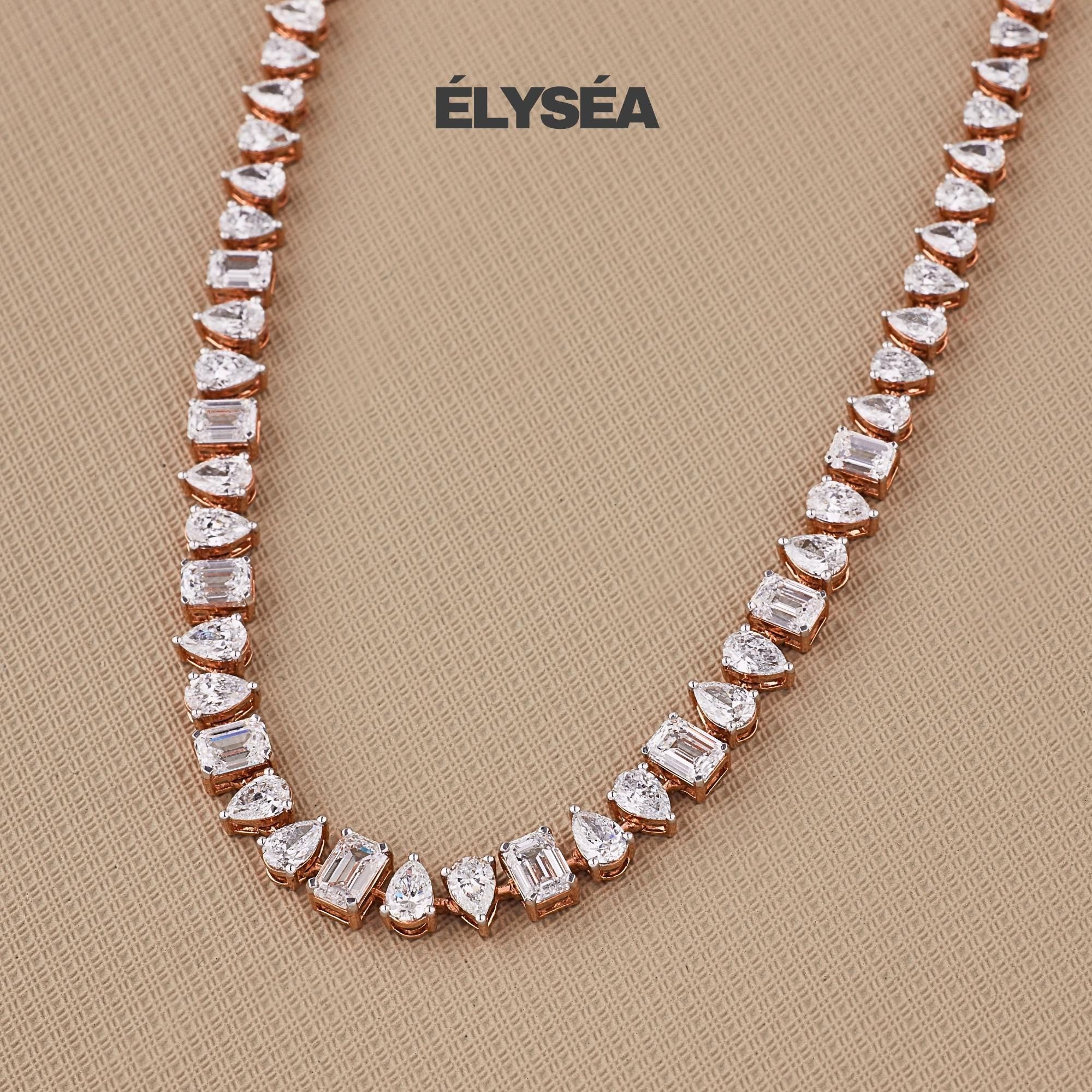 Multi Shape Diamond Tennis Necklace, Lab grown diamond  Wedding Necklace, 14K Gold Dainty Tennis Choker Necklace, Bridal Gift For Her