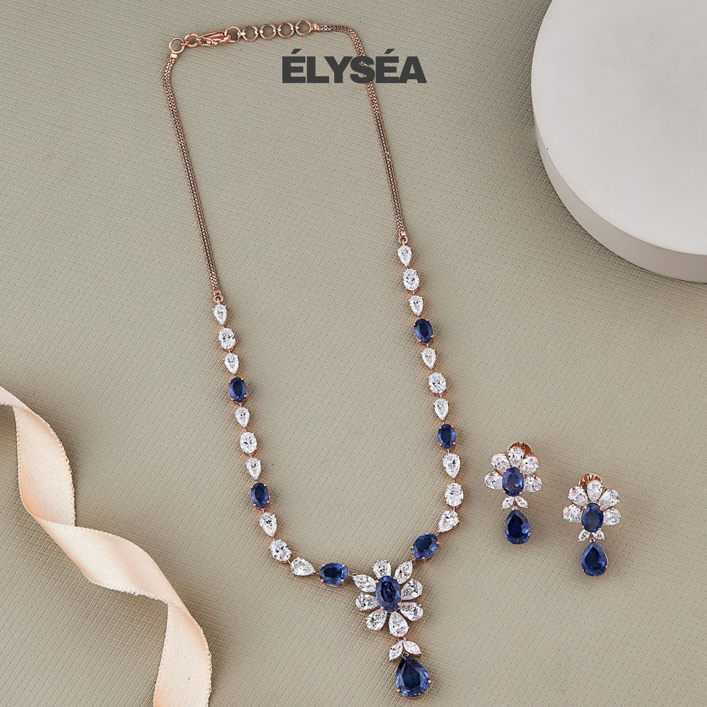 Sapphire Floral Tennis Necklace, September Birthstone, Pear Oval And Marquise Mixed Shape Lab Grown Diamond Necklace, 14K Gold Gift for Her
