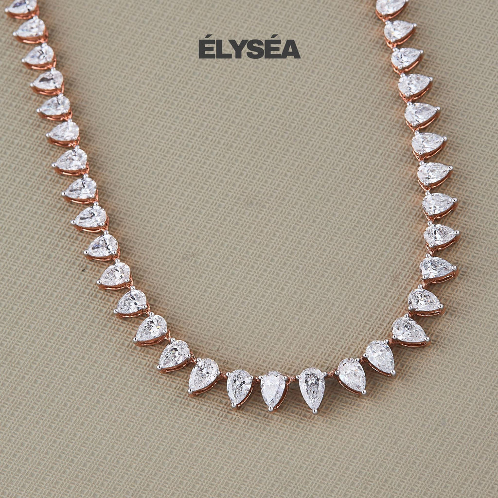 Pear Diamond Tennis Necklace, 14K Solid Gold  Tennis Necklace, Wedding Necklace Gift for Her, Tennis Necklace and Earring set