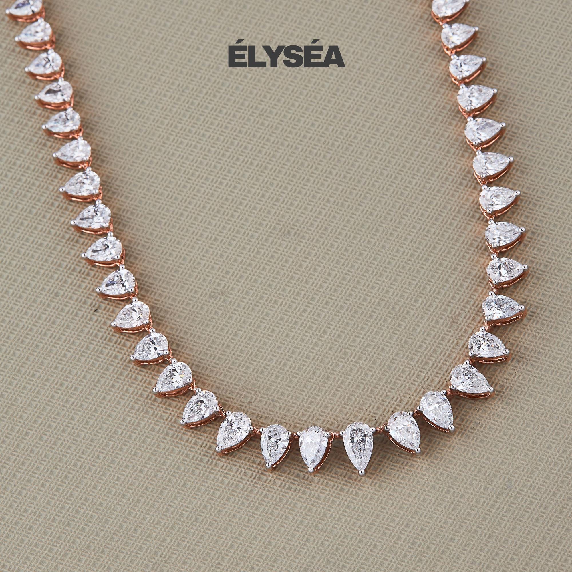 Pear Diamond Tennis Necklace, 14K Solid Gold  Tennis Necklace, Wedding Necklace Gift for Her, Tennis Necklace and Earring set